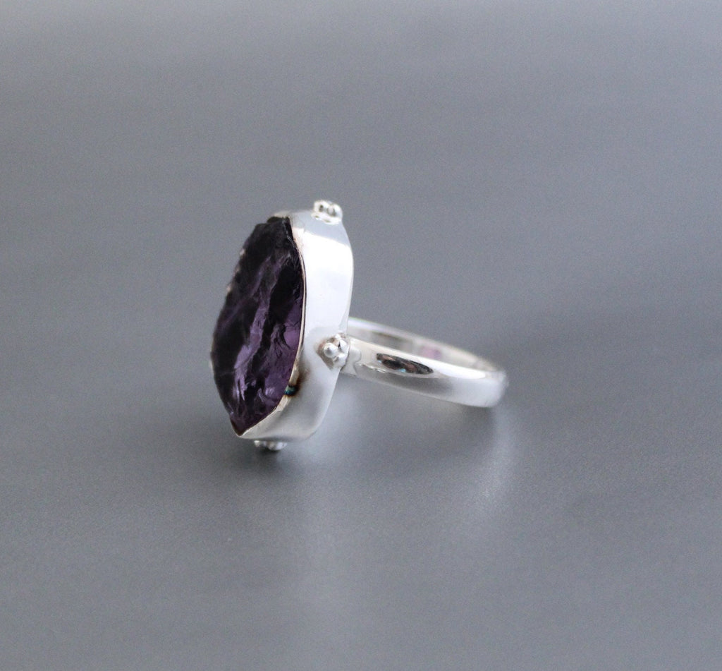 Raw Amethyst Ring, 925 Sterling Silver, Rough Stone, Unique Birthstone Ring, Gift For Her, Boho Jewelry