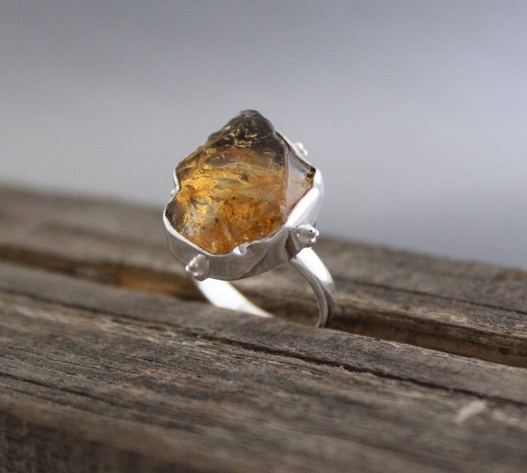 Raw Citrine Ring, Sterling Silver Rings for Women, Raw Stone Ring, Stackable Rings, Gemstone Ring, Boho Jewelry, Crystal Ring, Minimalist