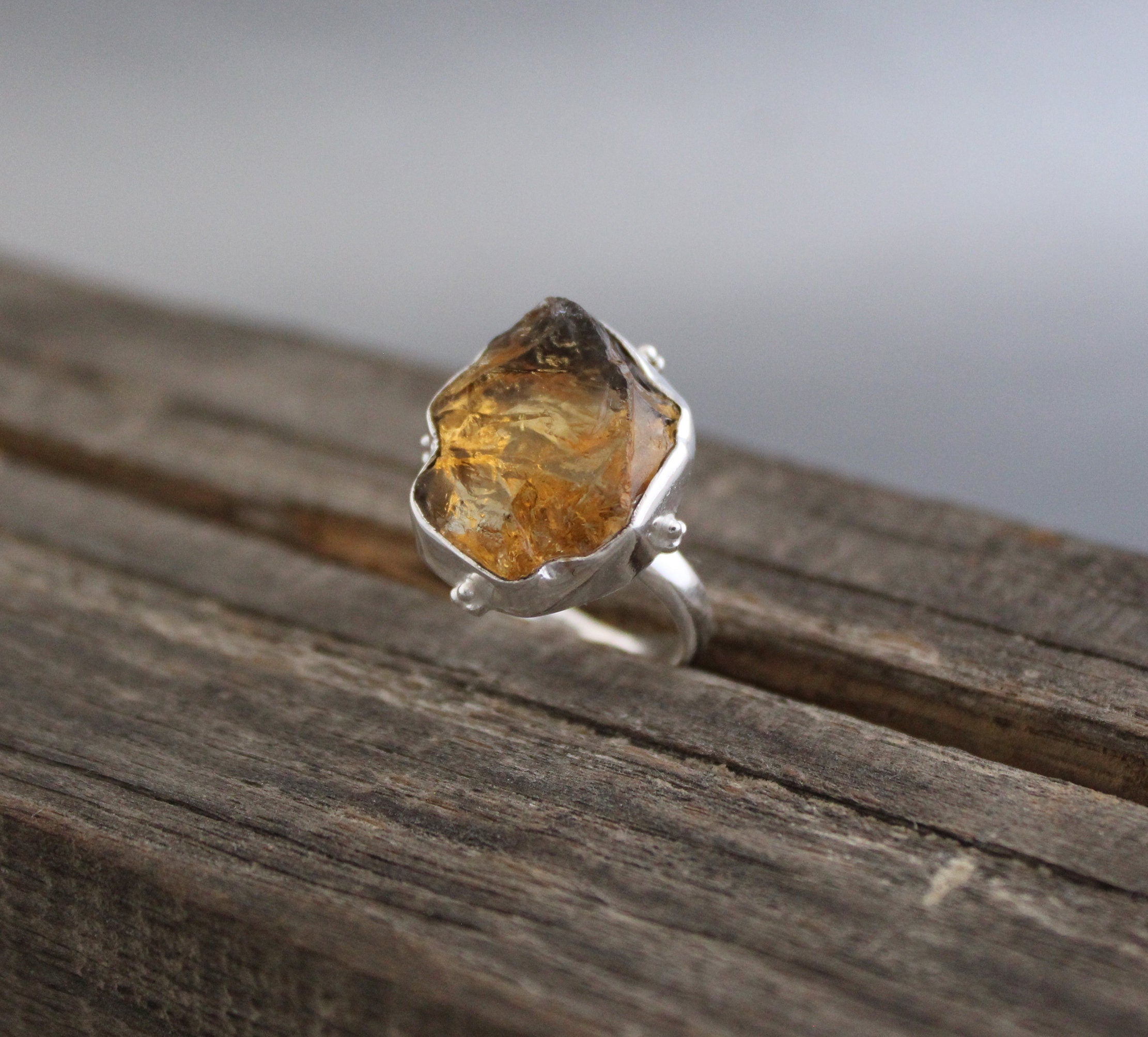 Raw Citrine Ring, Sterling Silver Rings for Women, Raw Stone Ring, Stackable Rings, Gemstone Ring, Boho Jewelry, Crystal Ring, Minimalist