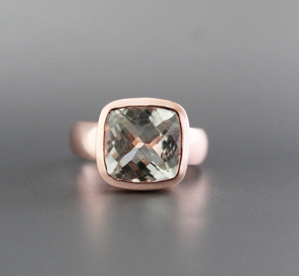 Green Amethyst Prasiolite Ring, 18K Rose‑Gold filled, February Birthstone, Green Gemstone rings, Rings for women