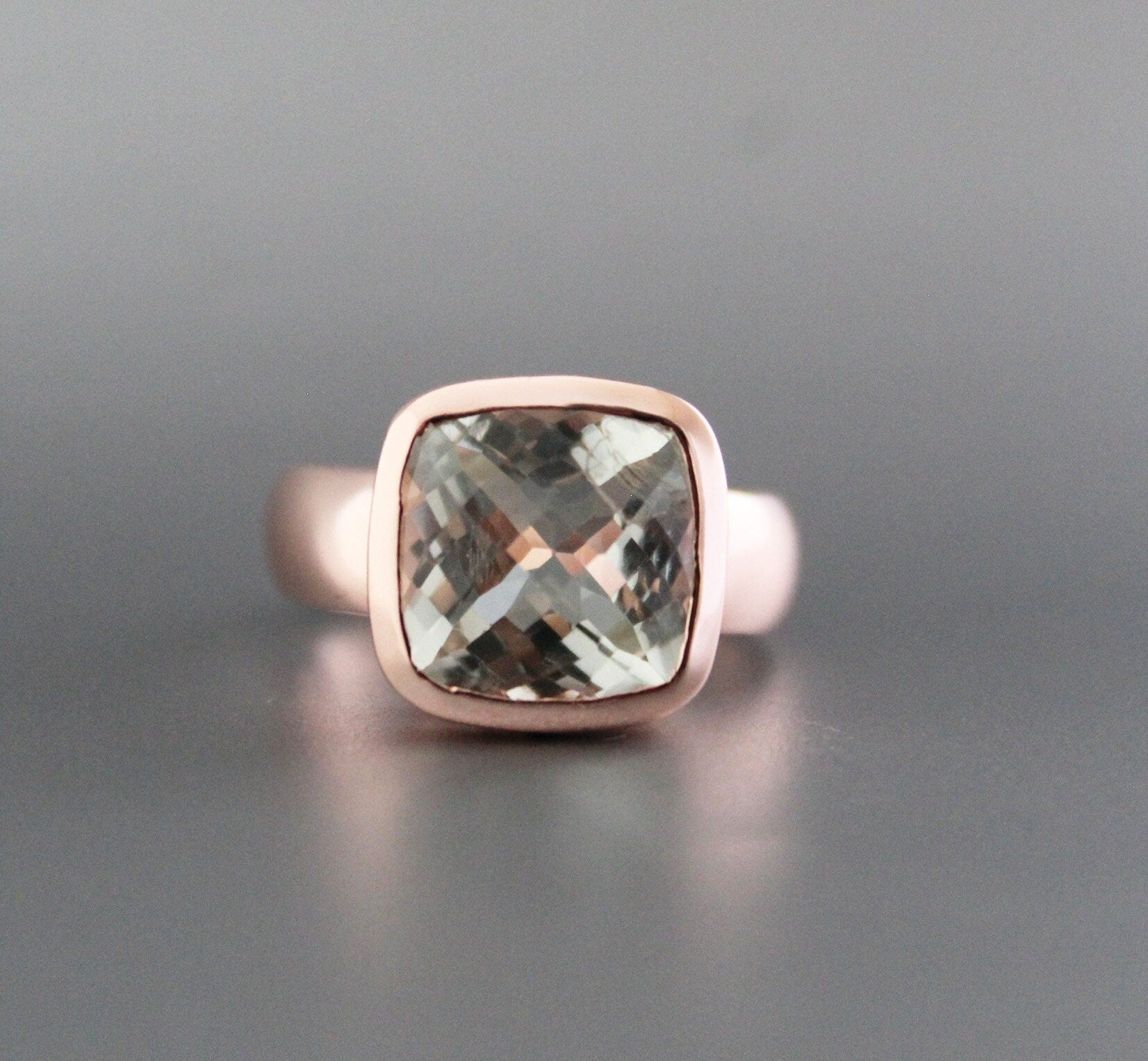 Green Amethyst Prasiolite Ring, 18K Rose‑Gold filled, February Birthstone, Green Gemstone rings, Rings for women