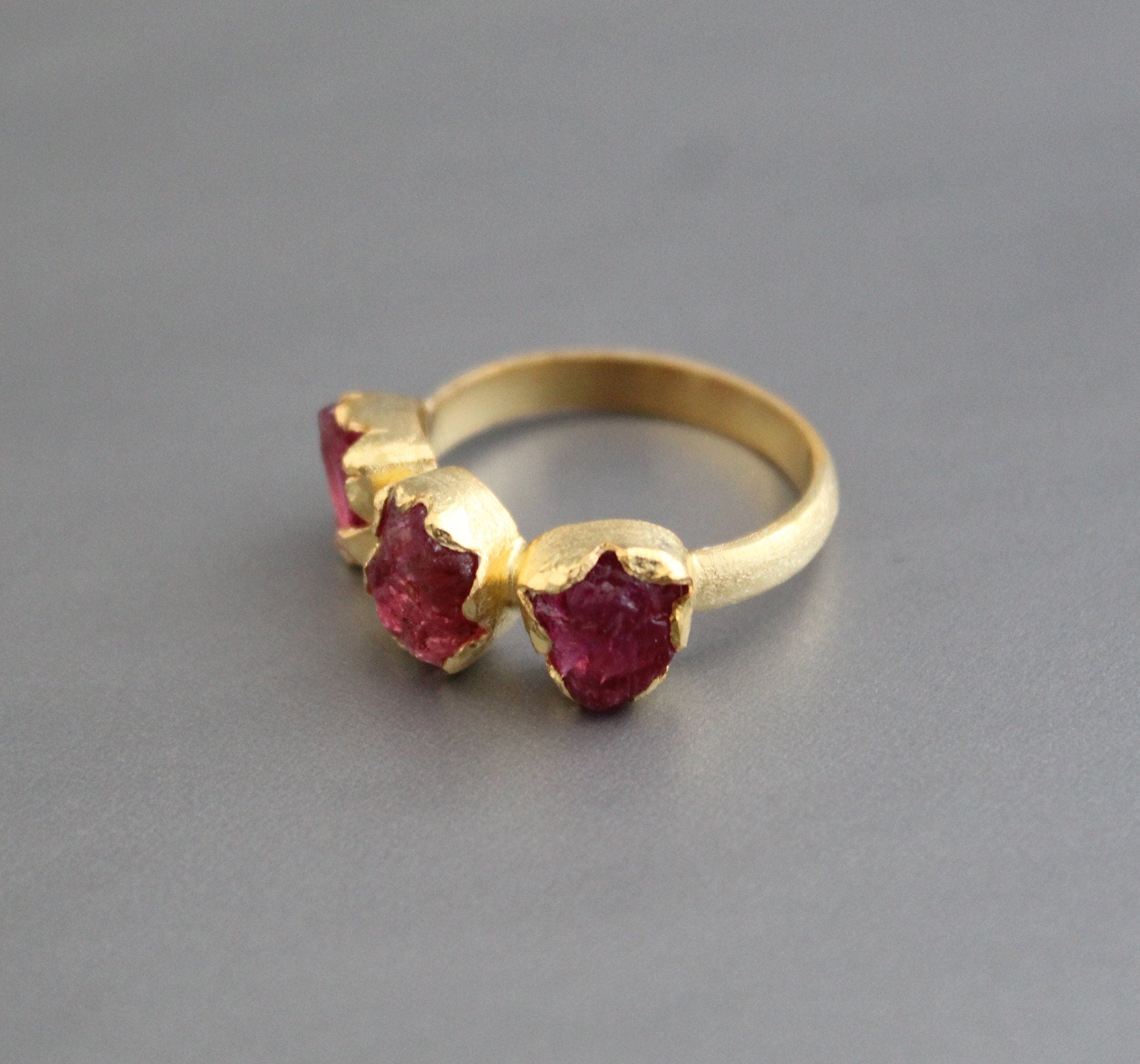 Raw Pink Tourmaline Ring Gold Plated, Rough Gemstone Statement Ring, October Birthstone Jewelry, Handmade Boho Gift for Her, Gift for Mom
