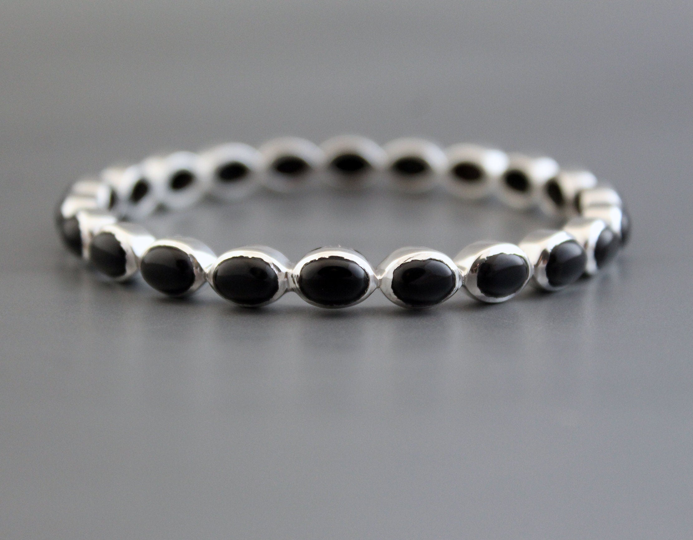 Black Onyx Bangle, Black Sone Bracelet, Onyx Bracelet Gift For Friend, Sterling Silver, Anniversary Gift