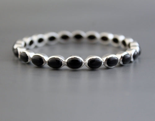 Black Onyx Bangle, Black Sone Bracelet, Onyx Bracelet Gift For Friend, Sterling Silver, Anniversary Gift