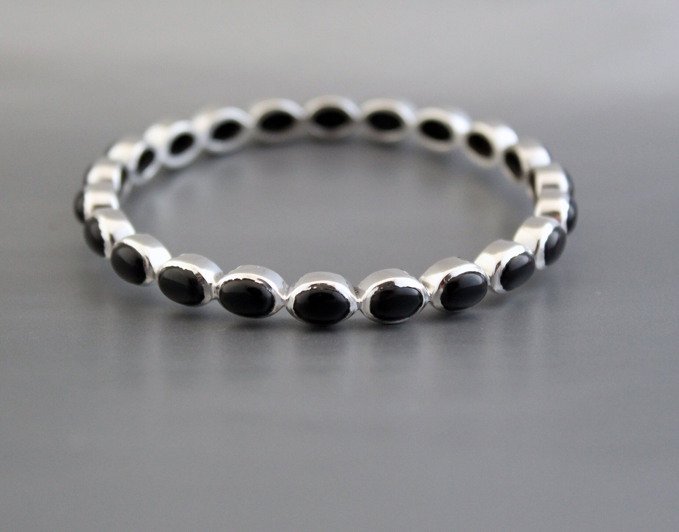 Black Onyx Bangle, Black Sone Bracelet, Onyx Bracelet Gift For Friend, Sterling Silver, Anniversary Gift