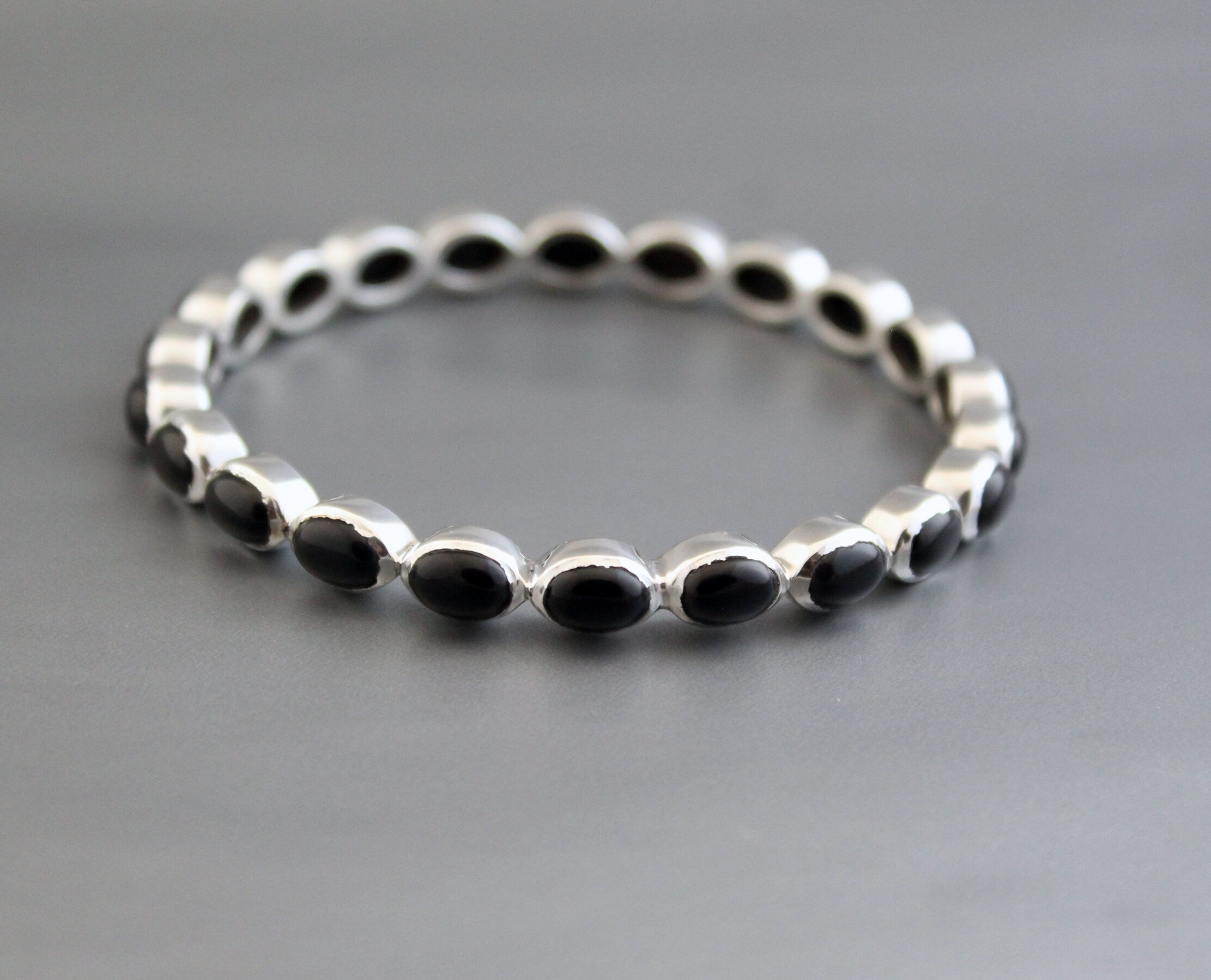 Black Onyx Bangle, Black Sone Bracelet, Onyx Bracelet Gift For Friend, Sterling Silver, Anniversary Gift