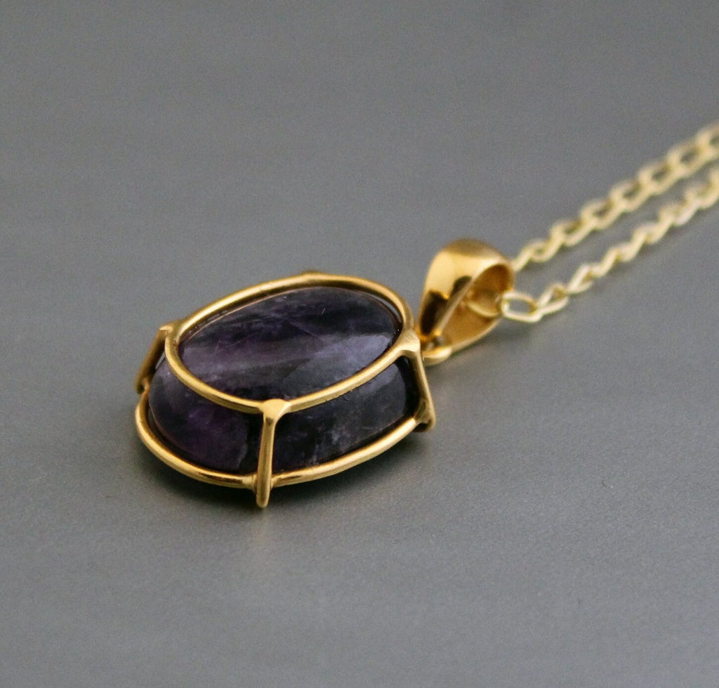 Natural Amethyst necklace, 18K Gold Necklace, Birthstone Jewelry, Layering Necklace, Statement necklaces, Mothers day Gift