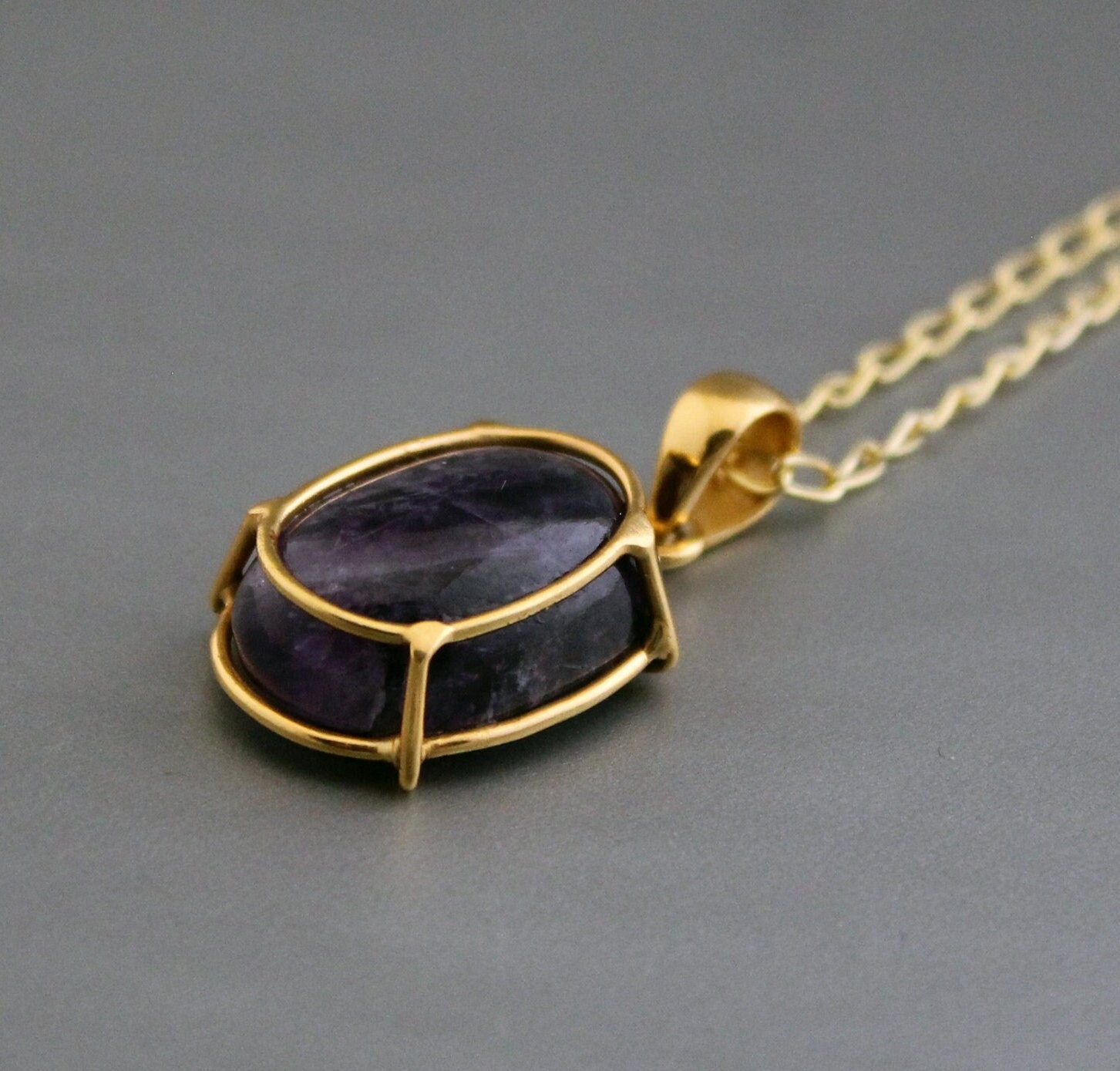 Natural Amethyst necklace, 18K Gold Necklace, Birthstone Jewelry, Layering Necklace, Statement necklaces, Mothers day Gift