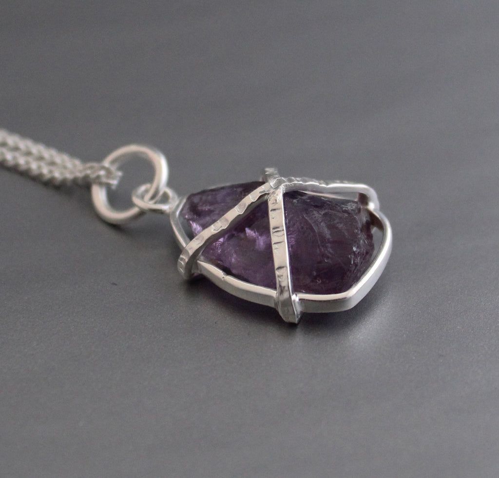 Raw Amethyst Necklace, Raw Crystal Necklace, February Birthstone Pendant, Purple Necklace, Birthday gifts for friend