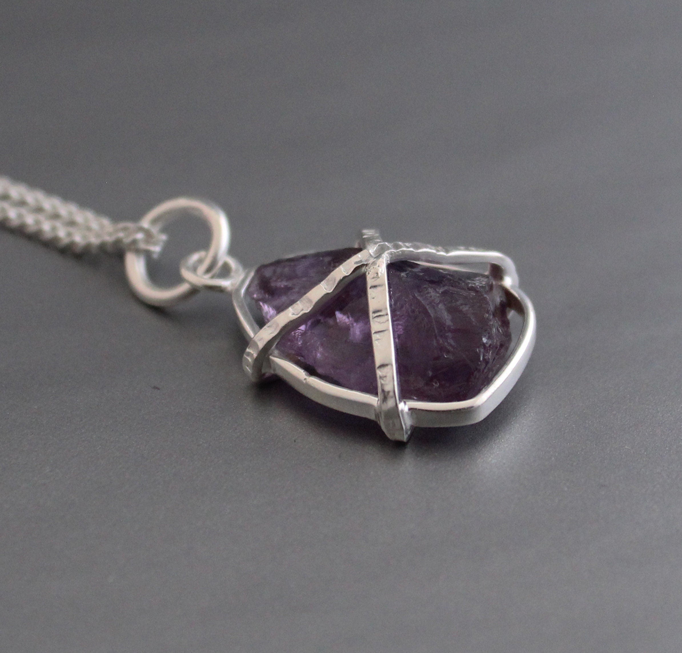 Raw Amethyst Necklace, Raw Crystal Necklace, February Birthstone Pendant, Purple Necklace, Birthday gifts for friend