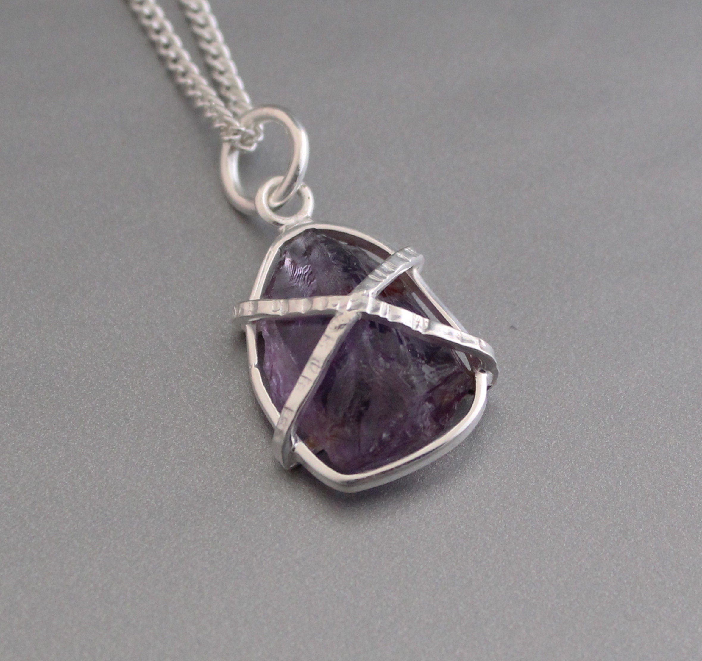 Raw Amethyst Necklace, Raw Crystal Necklace, February Birthstone Pendant, Purple Necklace, Birthday gifts for friend