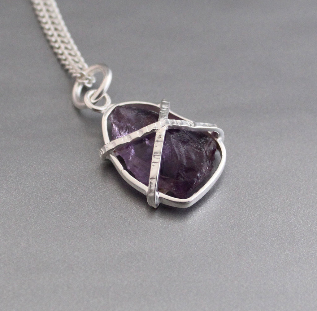 Raw Amethyst Necklace, Raw Crystal Necklace, February Birthstone Pendant, Purple Necklace, Birthday gifts for friend