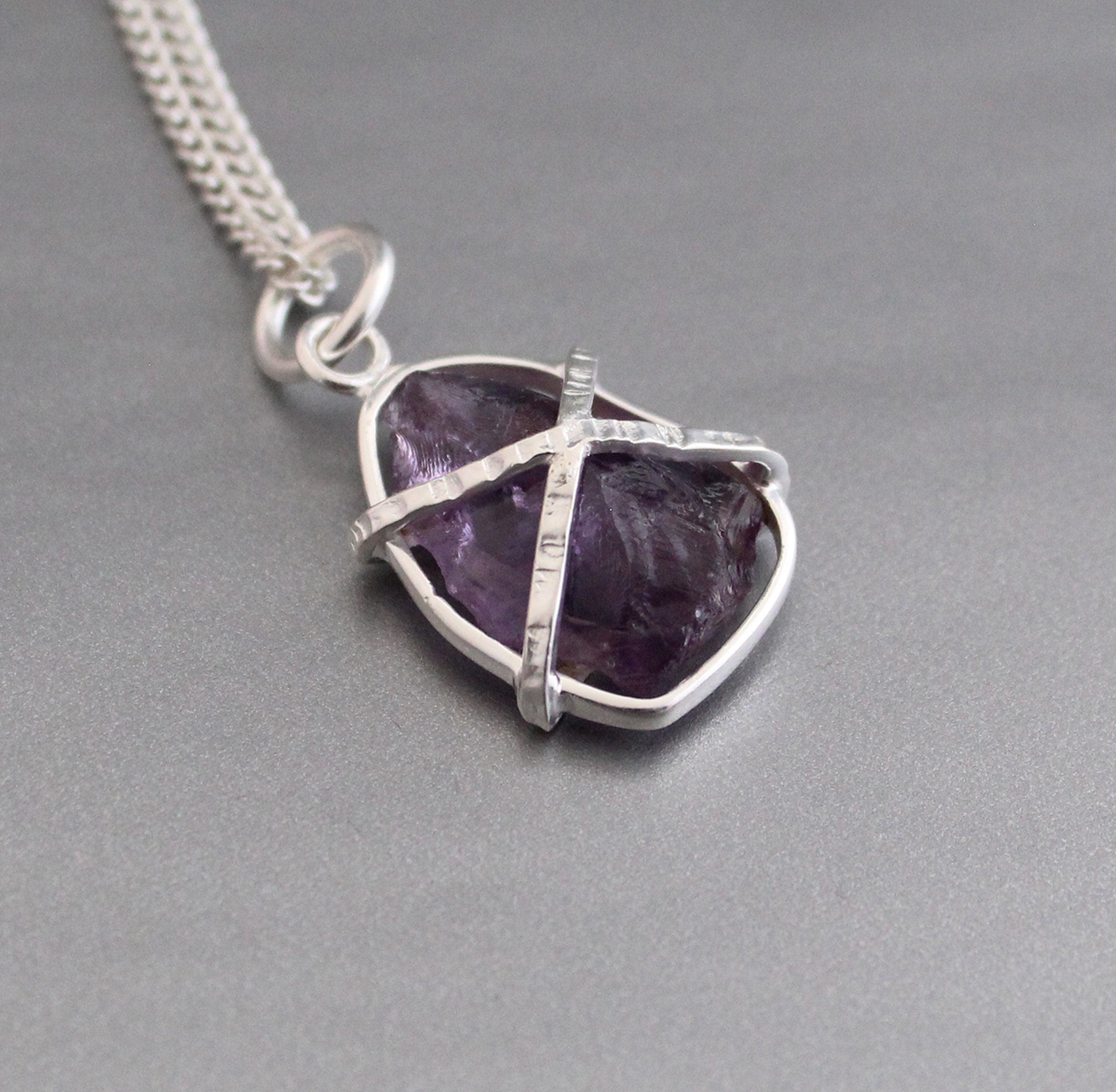Raw Amethyst Necklace, Raw Crystal Necklace, February Birthstone Pendant, Purple Necklace, Birthday gifts for friend