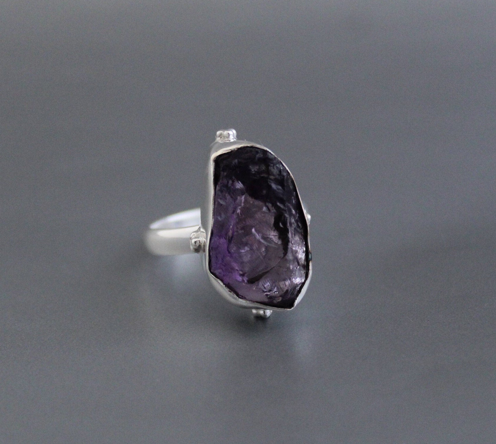 Raw Amethyst Ring, 925 Sterling Silver, Rough Stone, Unique Birthstone Ring, Gift For Her, Boho Jewelry