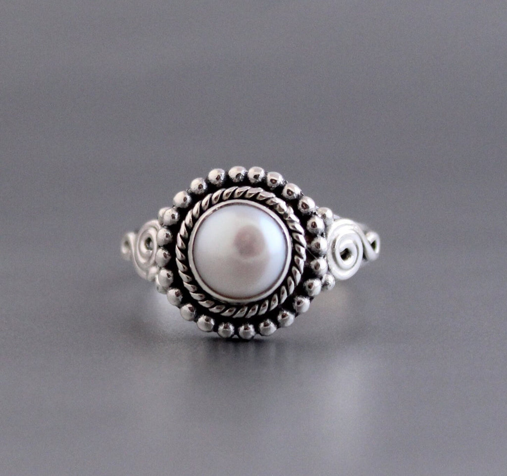 Natural Pearl Ring, Minimalist Ring, Gemstone ring, June Birthstone Jewelry, 925 Dainty Silver Ring