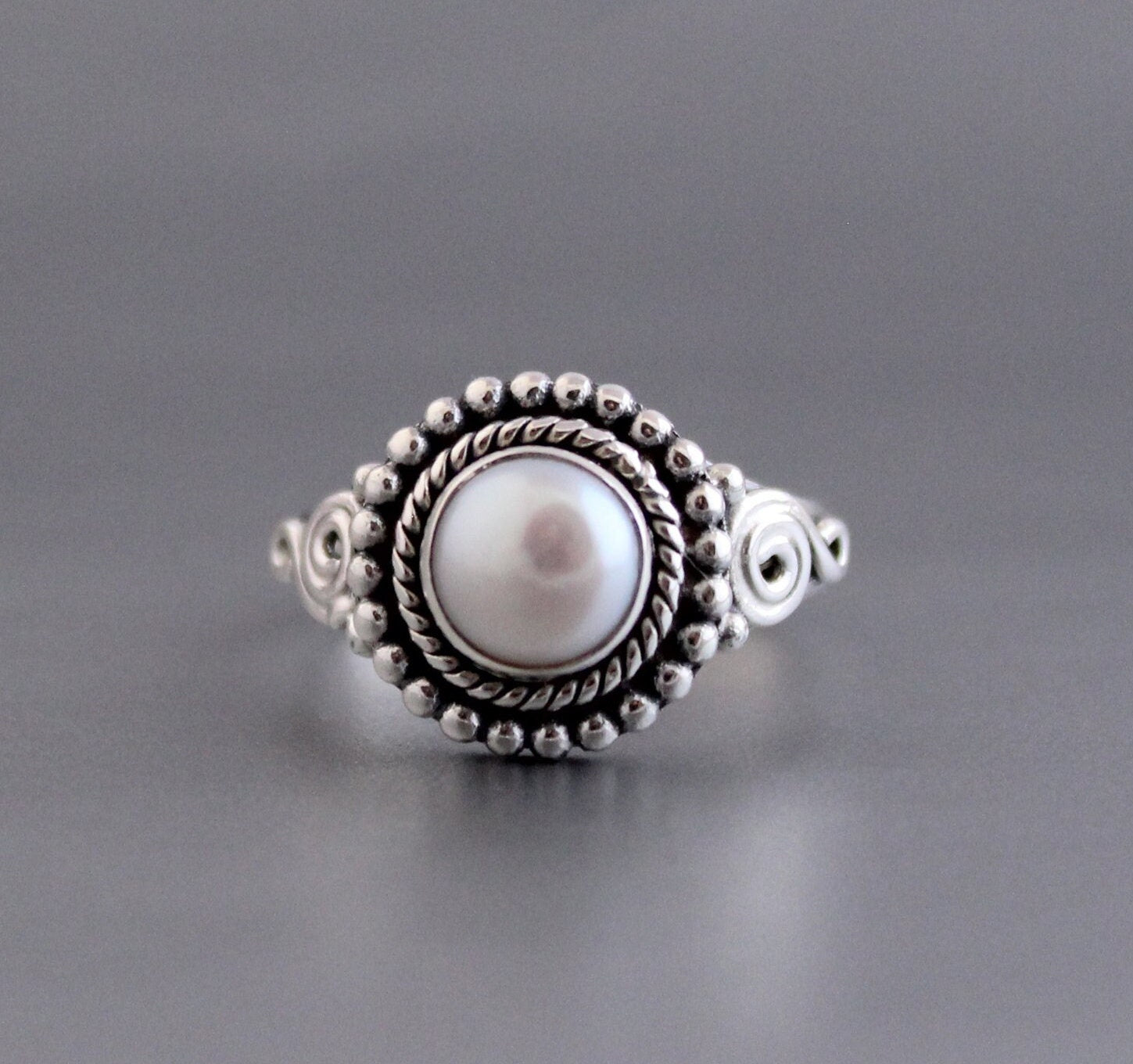 Natural Pearl Ring, Minimalist Ring, Gemstone ring, June Birthstone Jewelry, 925 Dainty Silver Ring