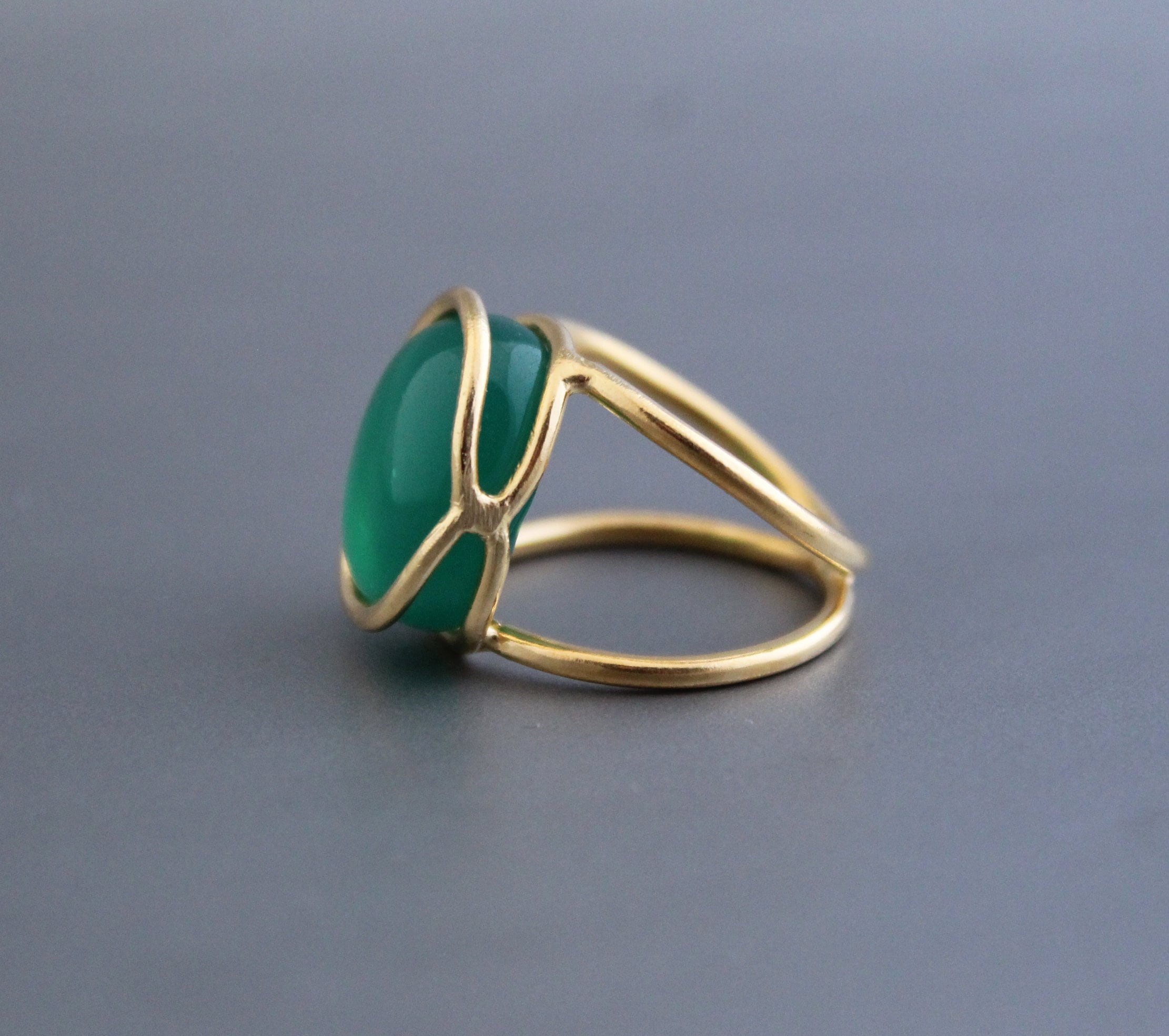 Green Onyx 18K Gold Ring, Vintage Onyx Stone Ring, Handmade Silver Onyx Ring, Retro Boho Jewelry Gift for Her, Gemstone Ring