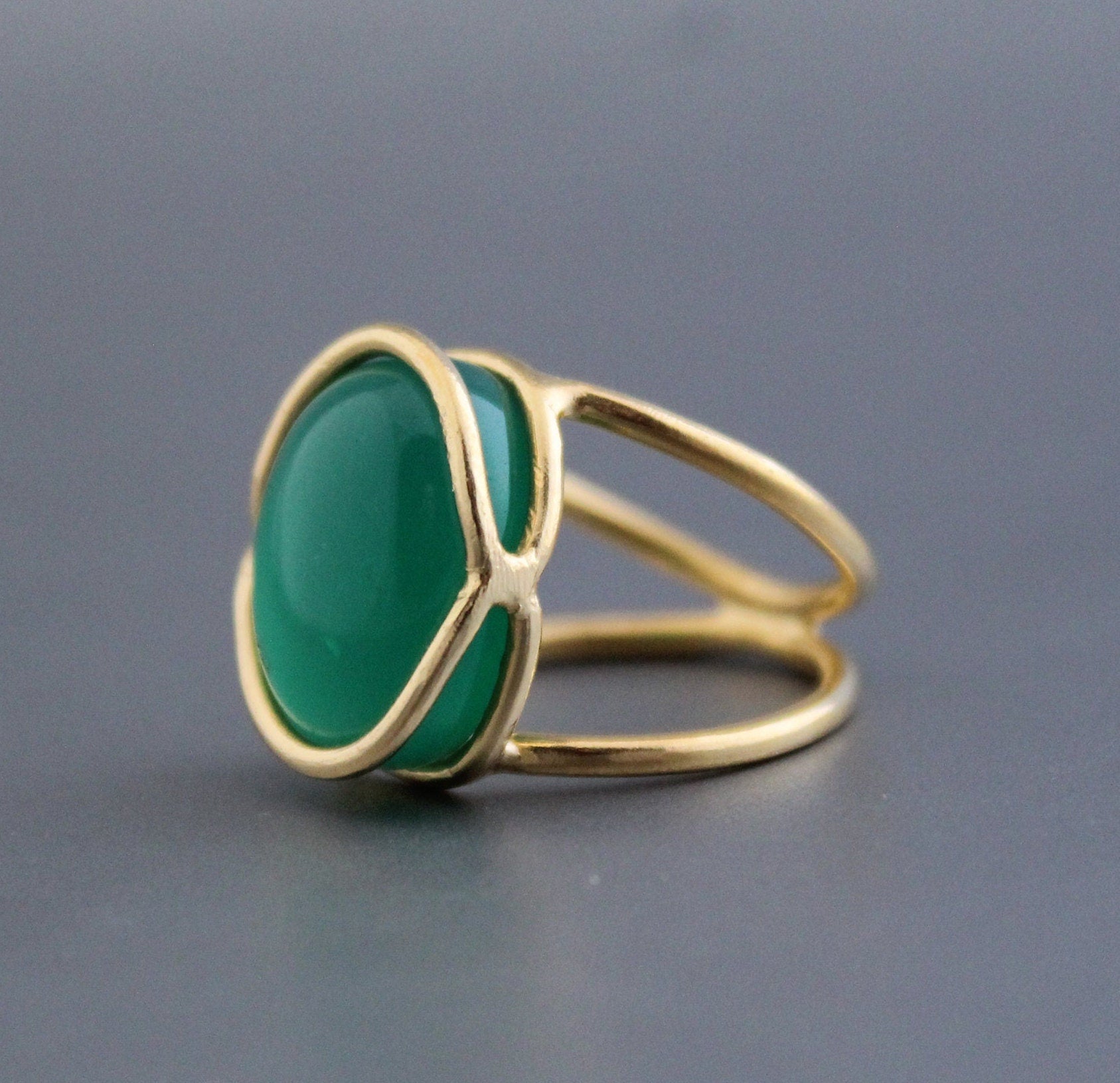 Green Onyx 18K Gold Ring, Vintage Onyx Stone Ring, Handmade Silver Onyx Ring, Retro Boho Jewelry Gift for Her, Gemstone Ring