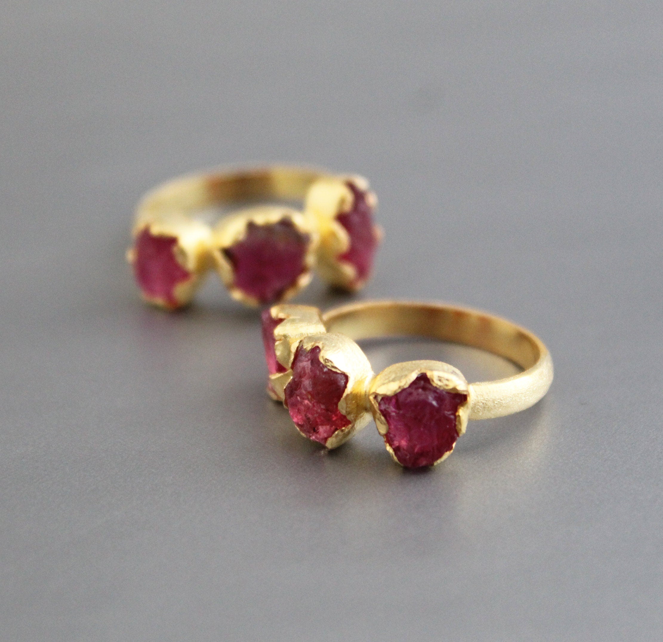 Raw Pink Tourmaline Ring Gold Plated, Rough Gemstone Statement Ring, October Birthstone Jewelry, Handmade Boho Gift for Her, Gift for Mom