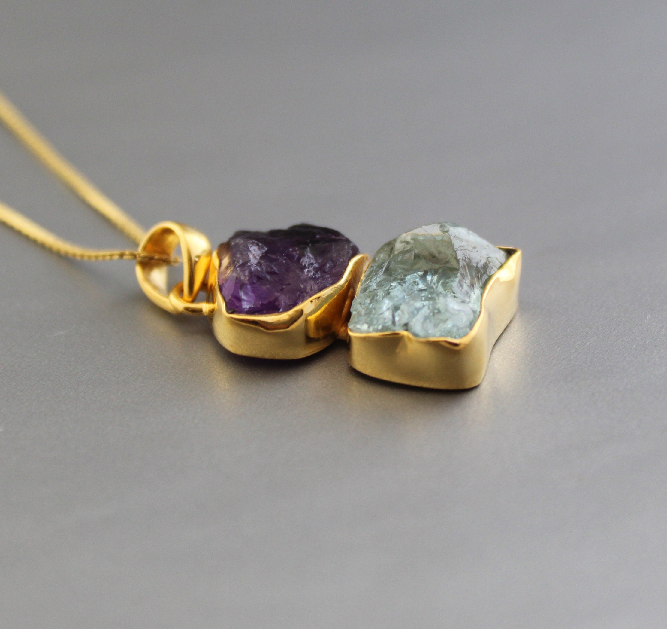 Raw Aquamarine Amethyst Pendant: Sterling Silver Healing Necklace