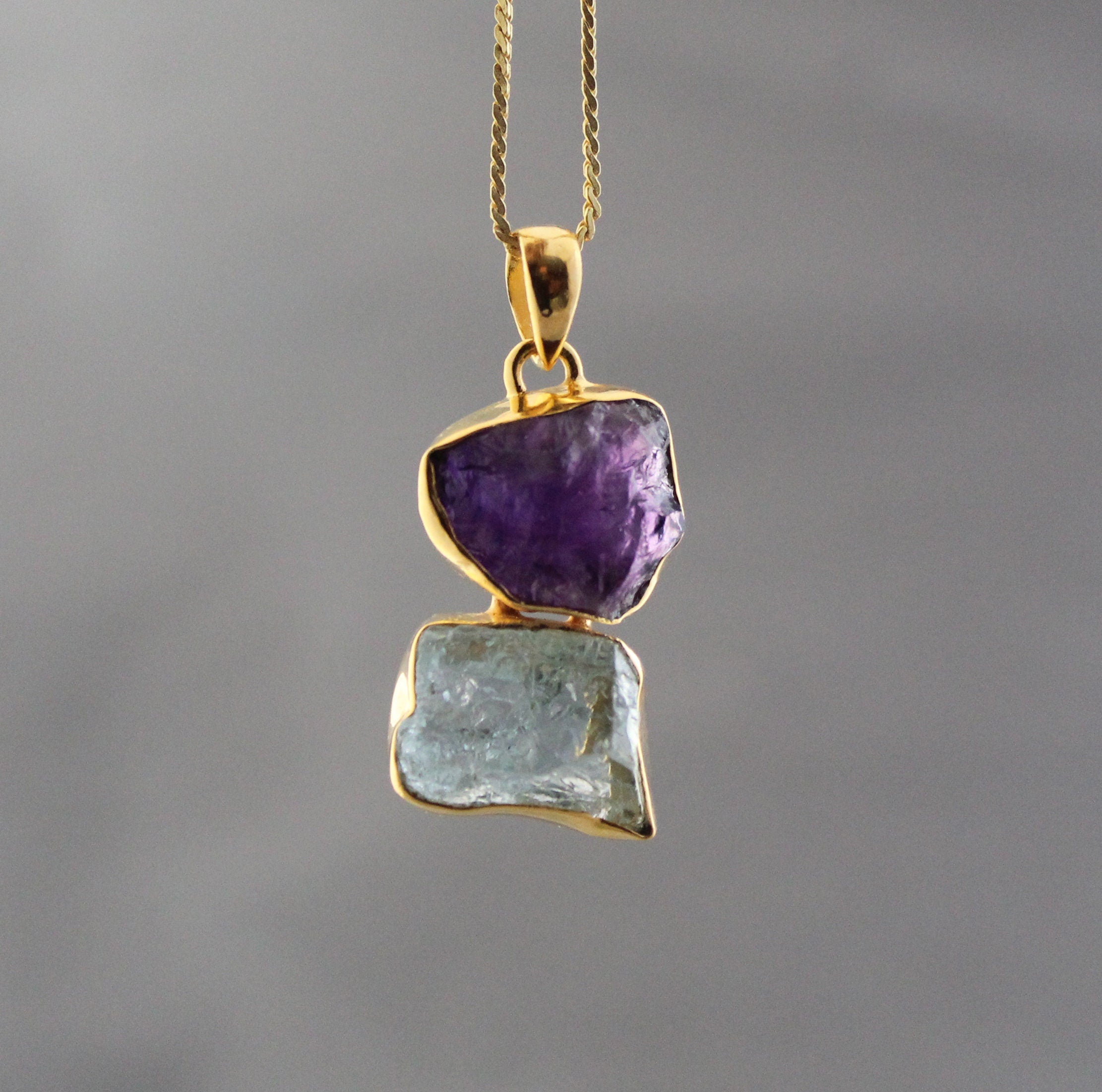 Raw Aquamarine Amethyst Pendant: Sterling Silver Healing Necklace