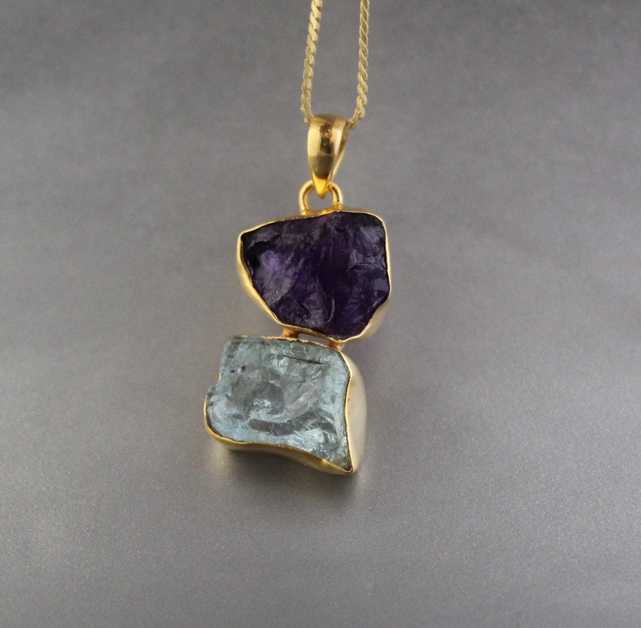 Raw Aquamarine Amethyst Pendant: Sterling Silver Healing Necklace