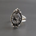 Sterling Silver Rutilated Quartz Ring, Handmade Vintage Jewelry, Nature Inspired Black Engagement Gothic Ring