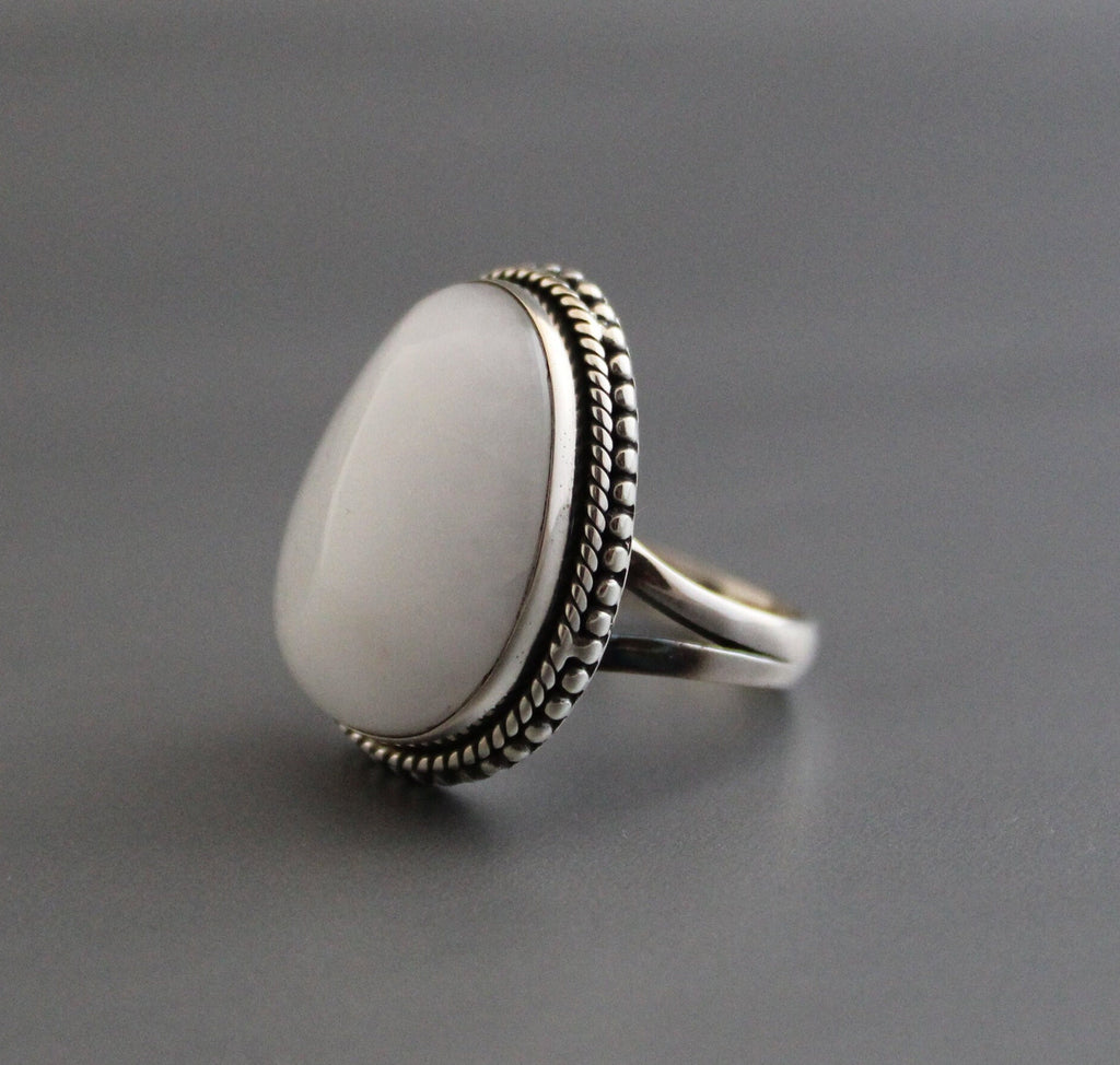 White Agate Sterling Silver Ring, Handmade Solitaire Statement, agatering