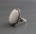 Handmade Sterling Silver White Agate Ring, Boho Gemstone Ring, Personalized Birthstone Jewelry, Birthday & Anniversary Gift for Her