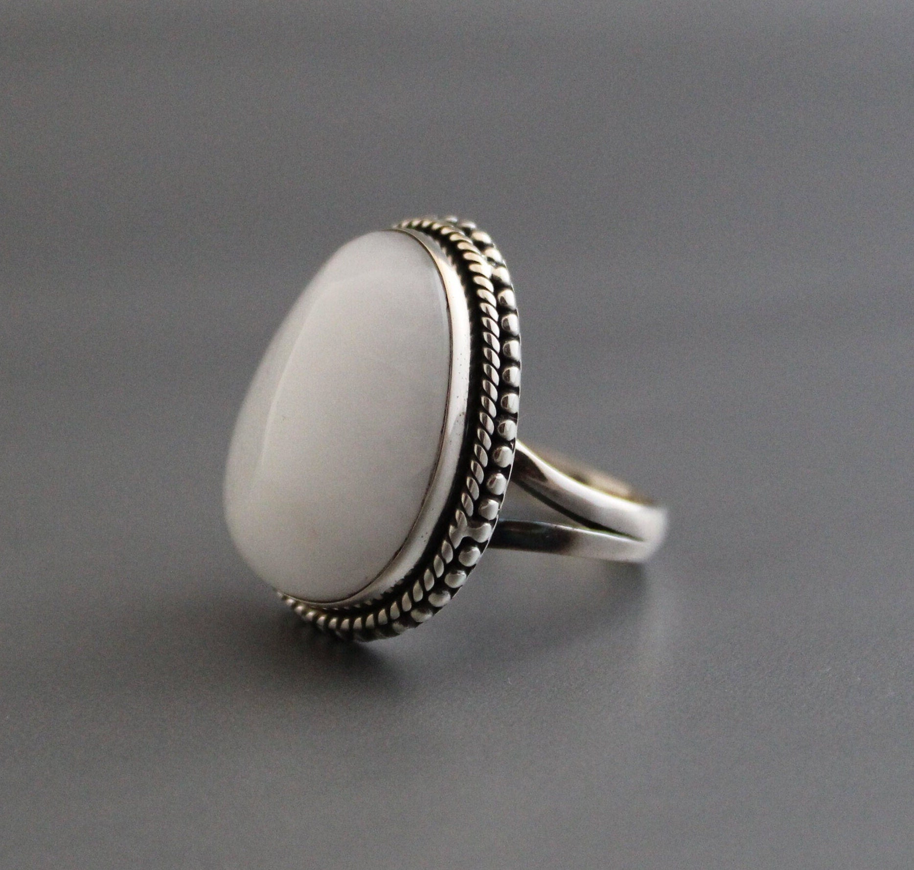 Handmade Sterling Silver White Agate Ring, Boho Gemstone Ring, Personalized Birthstone Jewelry, Birthday & Anniversary Gift for Her