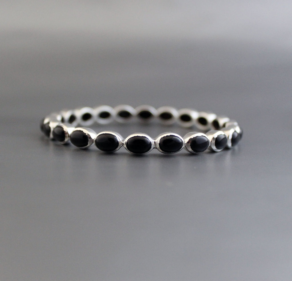 Black Onyx Bangle, Black Sone Bracelet, Onyx Bracelet Gift For Friend, Sterling Silver, Anniversary Gift