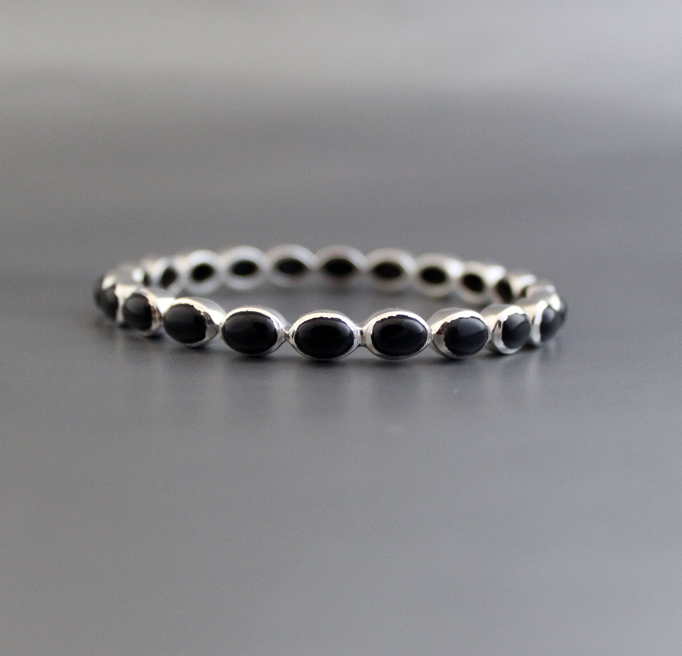 Black Onyx Bangle, Black Sone Bracelet, Onyx Bracelet Gift For Friend, Sterling Silver, Anniversary Gift