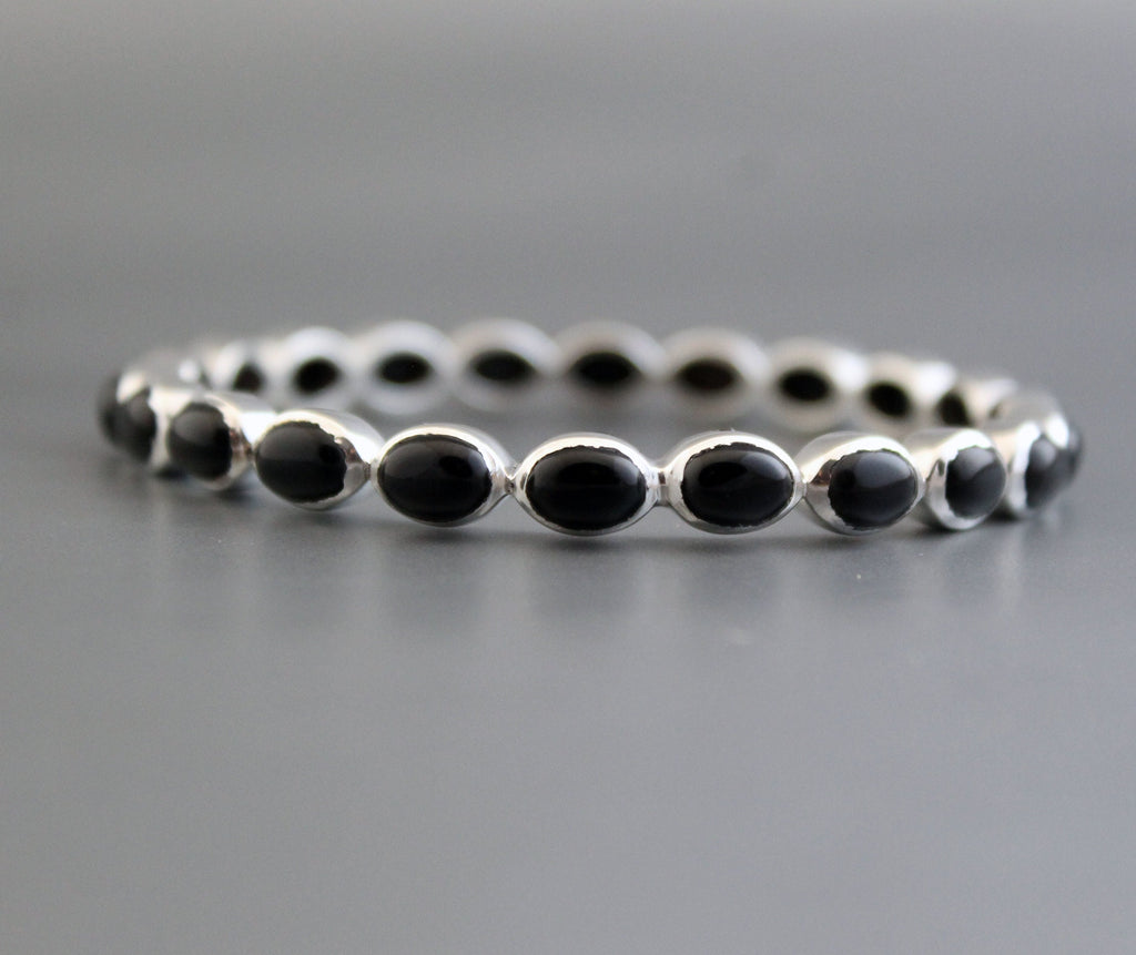 Black Onyx Bangle, Black Sone Bracelet, Onyx Bracelet Gift For Friend, Sterling Silver, Anniversary Gift