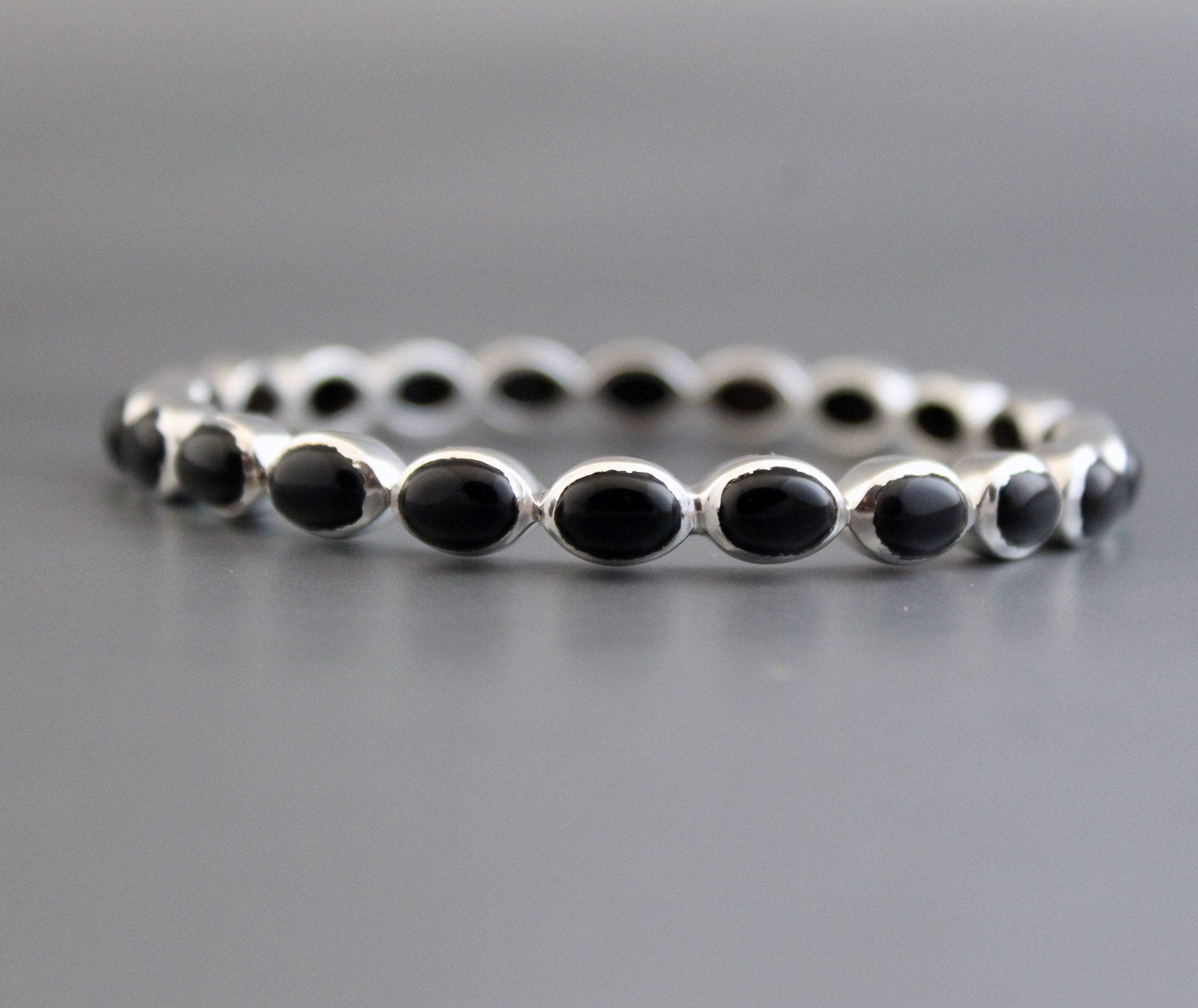 Black Onyx Bangle, Black Sone Bracelet, Onyx Bracelet Gift For Friend, Sterling Silver, Anniversary Gift