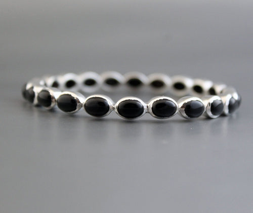 Black Onyx Bangle, Black Sone Bracelet, Onyx Bracelet Gift For Friend, Sterling Silver, Anniversary Gift