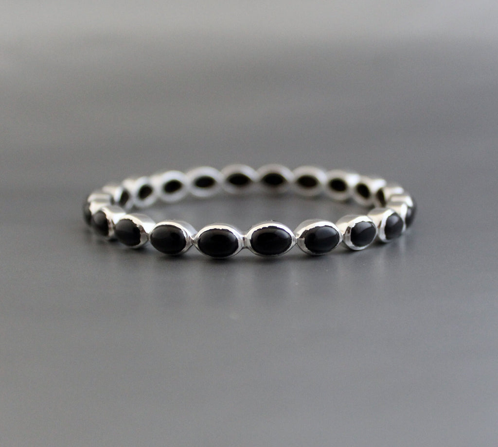 Black Onyx Bangle, Black Sone Bracelet, Onyx Bracelet Gift For Friend, Sterling Silver, Anniversary Gift