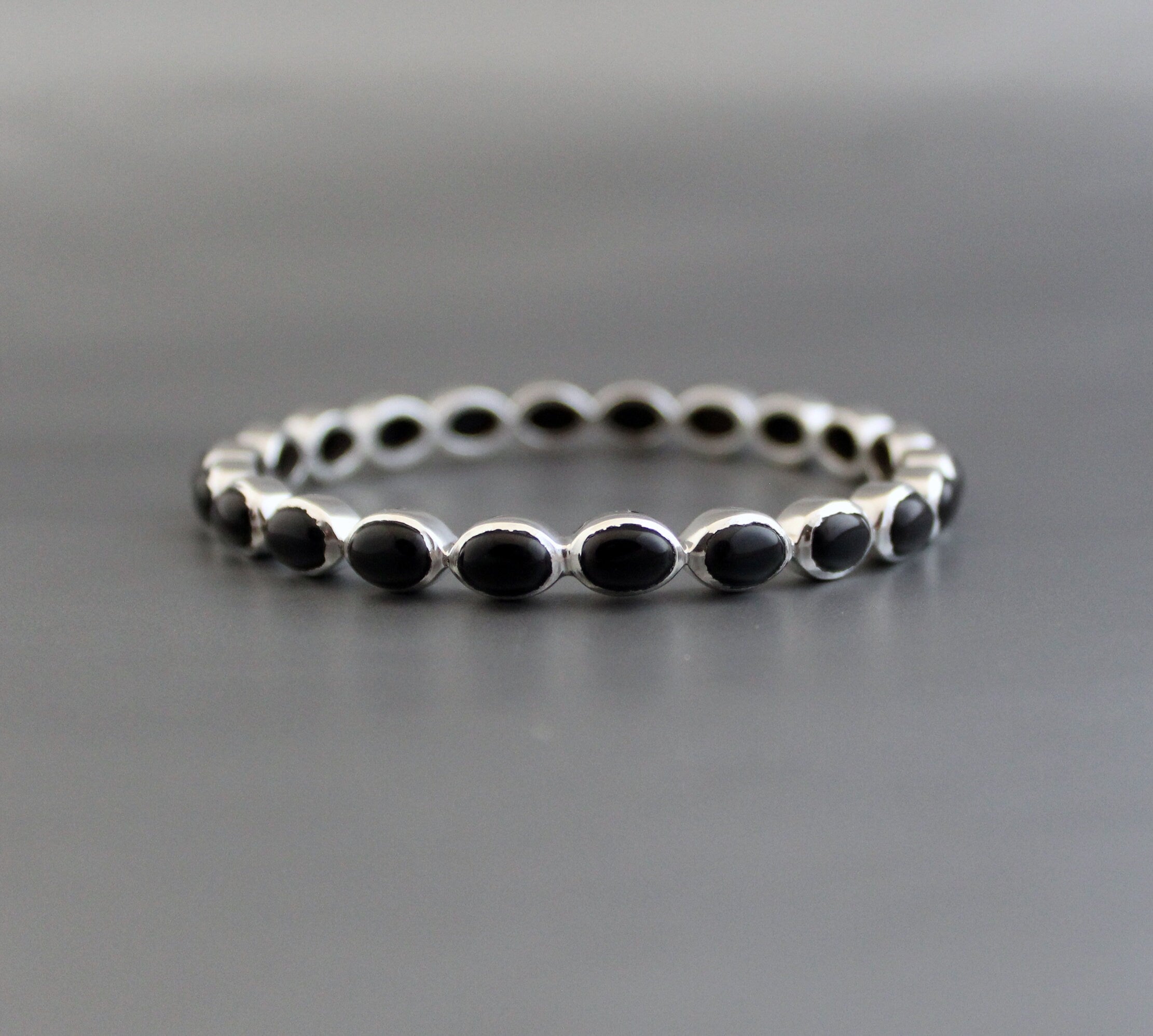 Black Onyx Bangle, Black Sone Bracelet, Onyx Bracelet Gift For Friend, Sterling Silver, Anniversary Gift