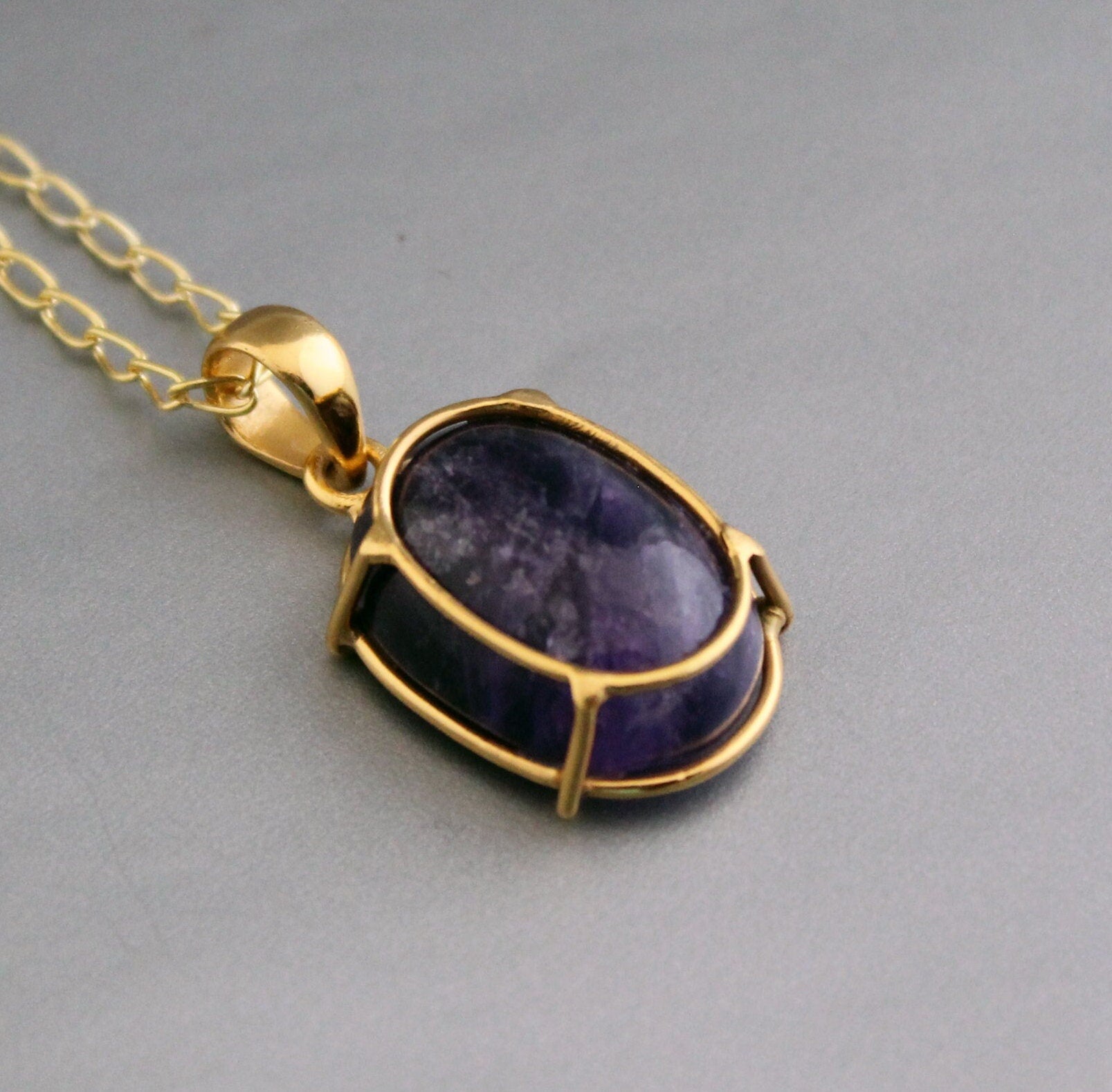 Natural Amethyst necklace, 18K Gold Necklace, Birthstone Jewelry, Layering Necklace, Statement necklaces, Mothers day Gift