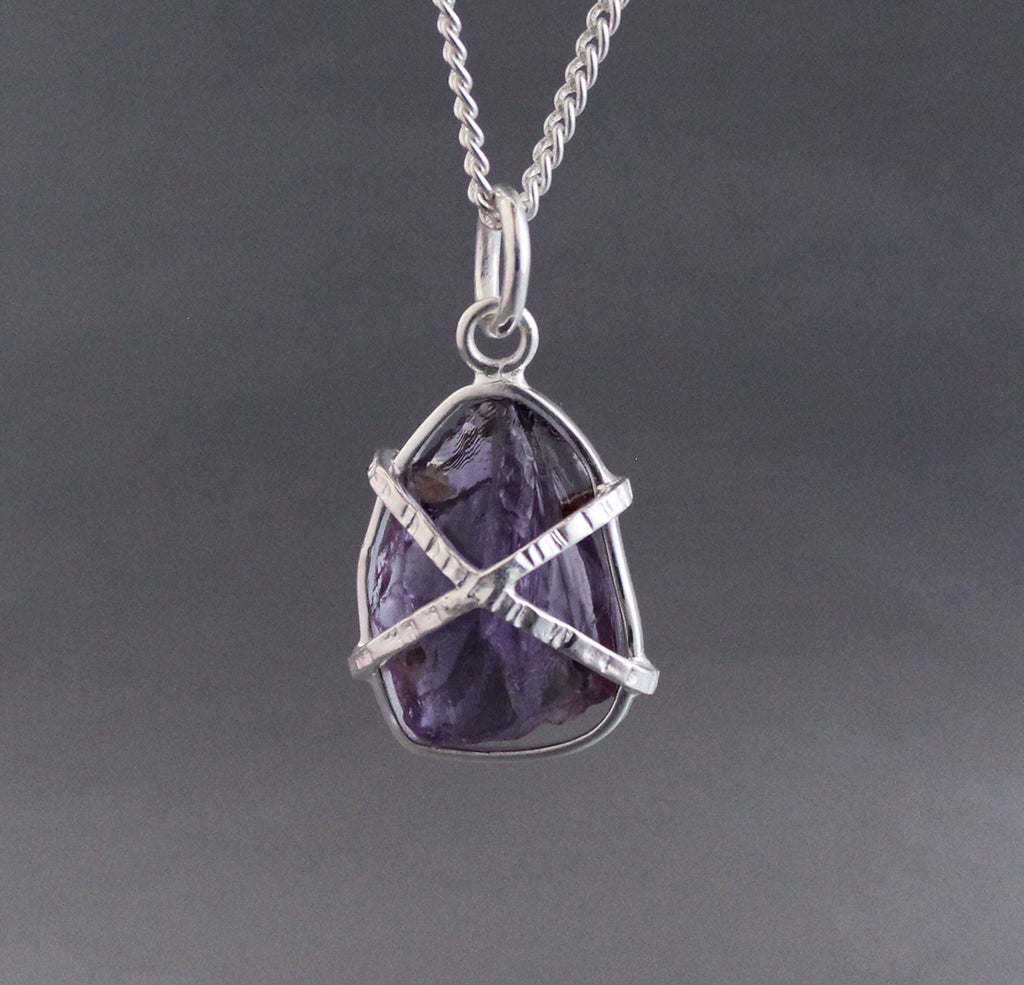 Raw Amethyst Necklace, Raw Crystal Necklace, February Birthstone Pendant, Purple Necklace, Birthday gifts for friend