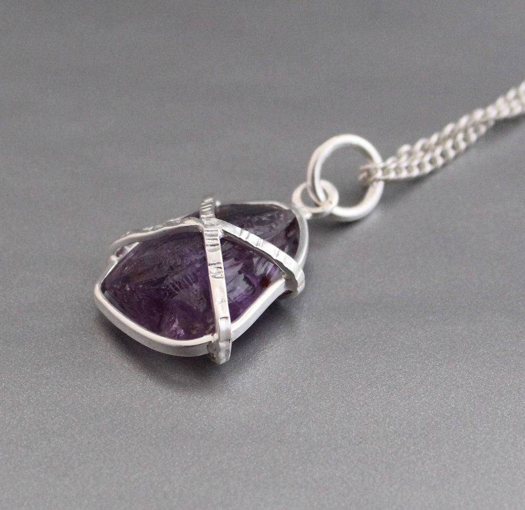 Raw Amethyst Necklace, Raw Crystal Necklace, February Birthstone Pendant, Purple Necklace, Birthday gifts for friend
