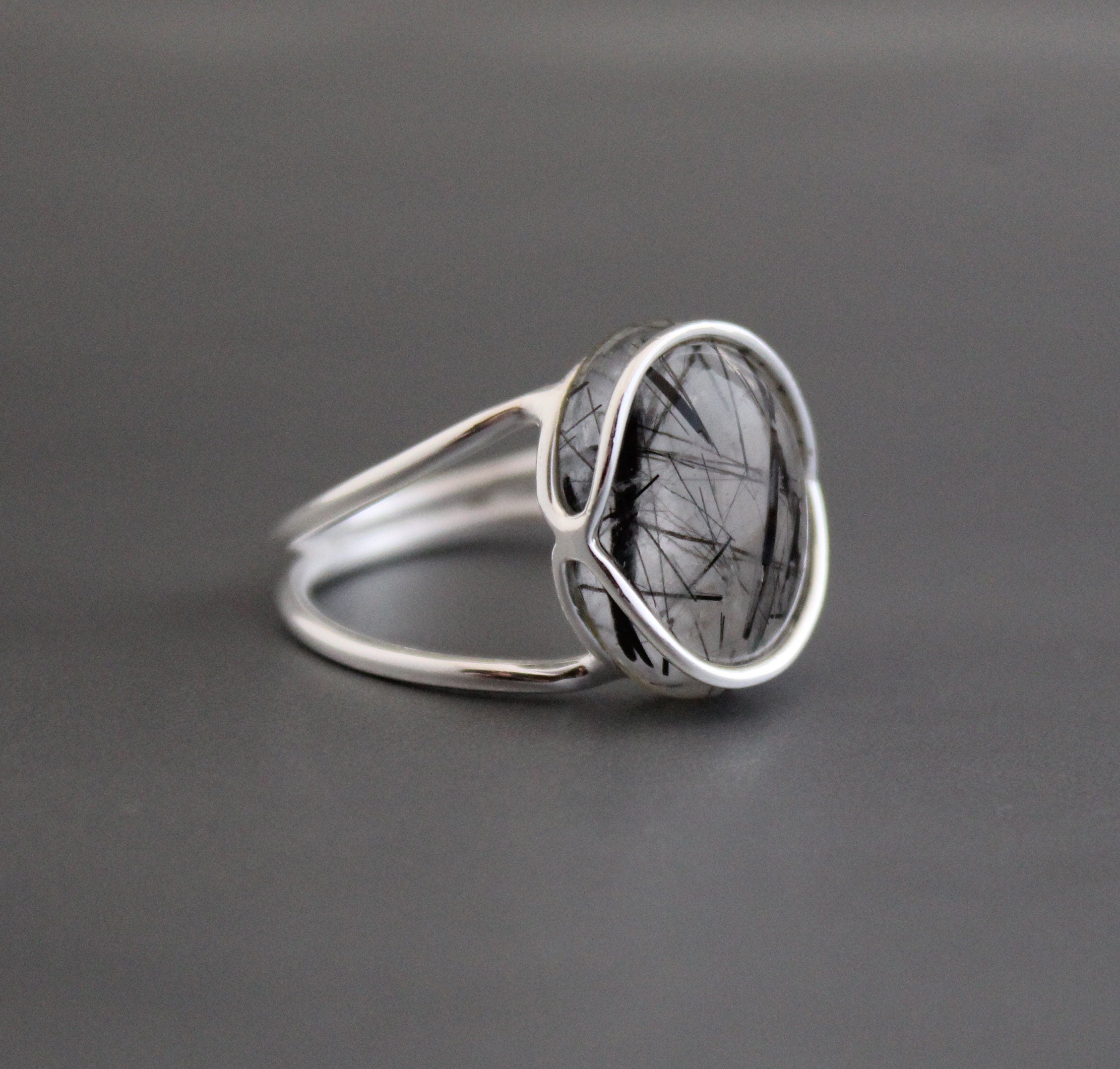 Black Rutile Ring, Sterling Silver Gemstone Jewelry, Anniversary Bridal Ring Beautiful 925 Engagement Solitaire Women Promise Birthday Gift