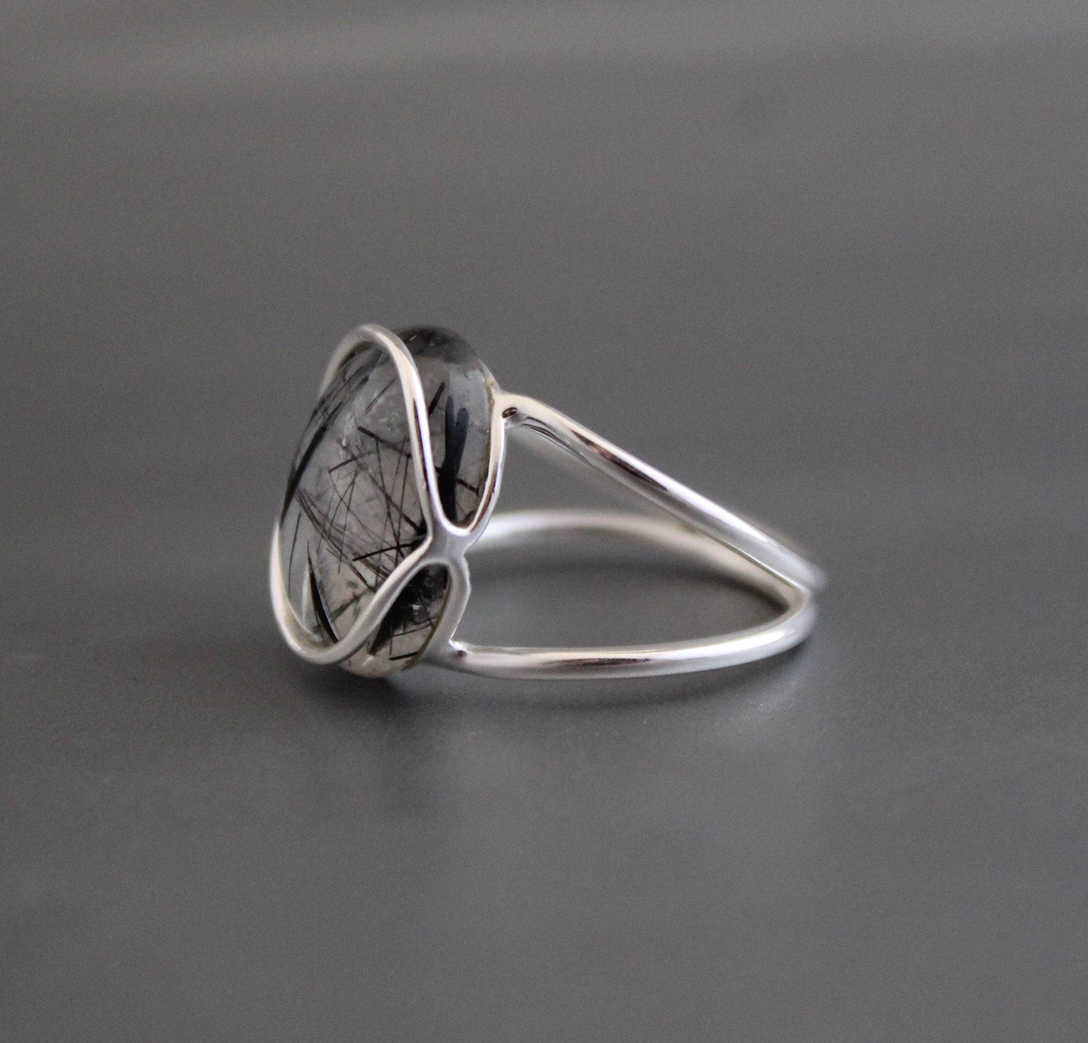Black Rutile Ring, Sterling Silver Gemstone Jewelry, Anniversary Bridal Ring Beautiful 925 Engagement Solitaire Women Promise Birthday Gift