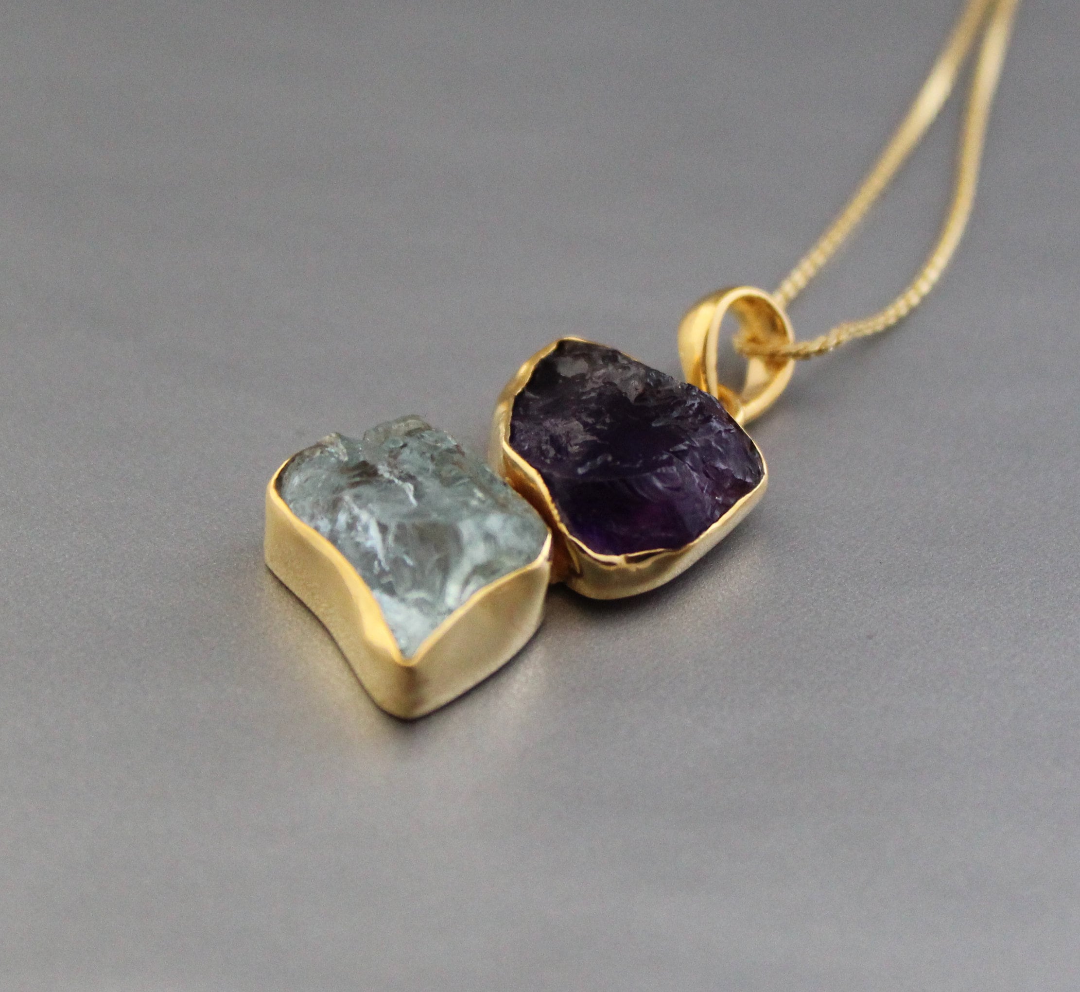 Raw Aquamarine Amethyst Pendant: Sterling Silver Healing Necklace
