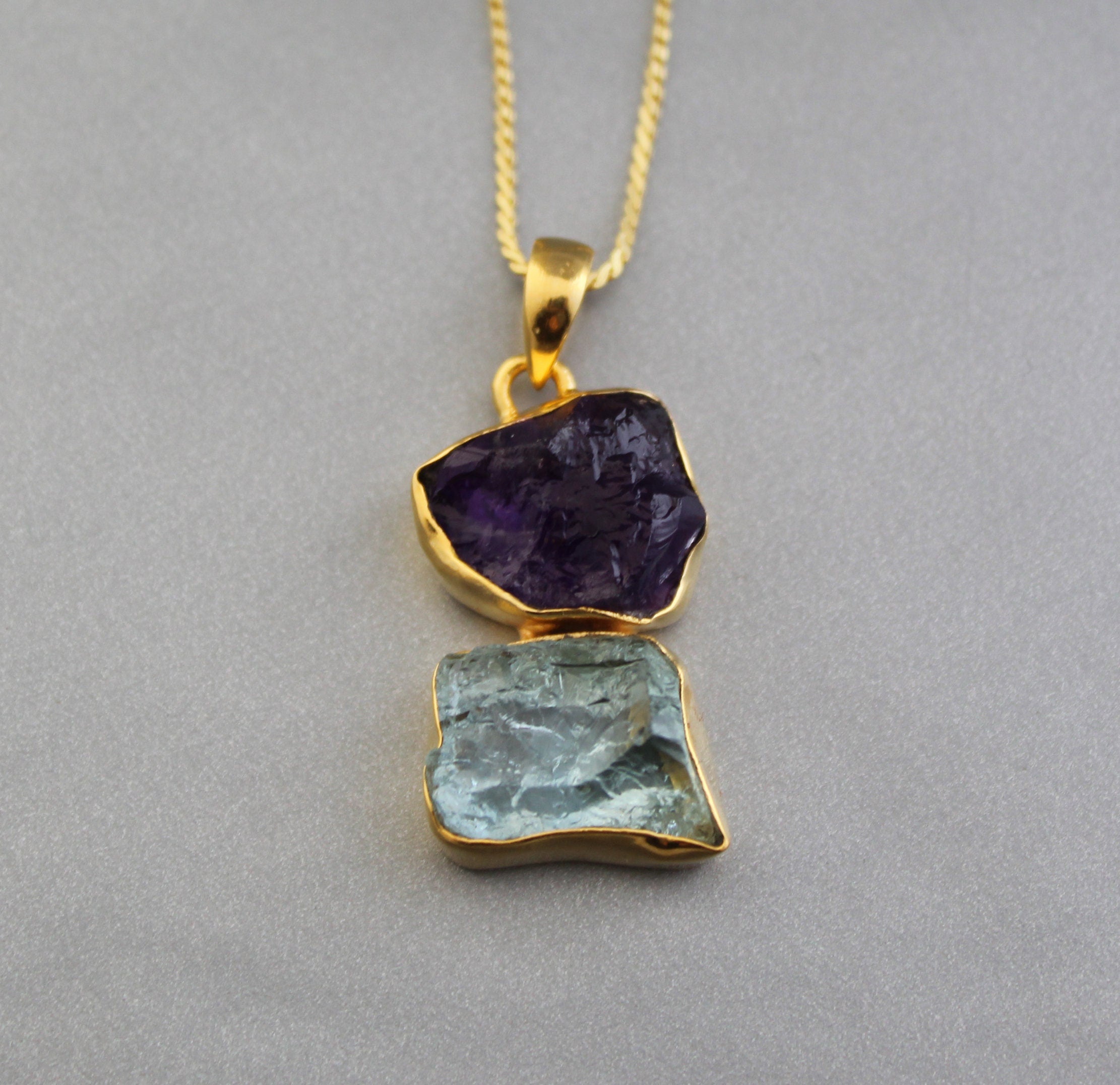 Raw Aquamarine Amethyst Pendant: Sterling Silver Healing Necklace