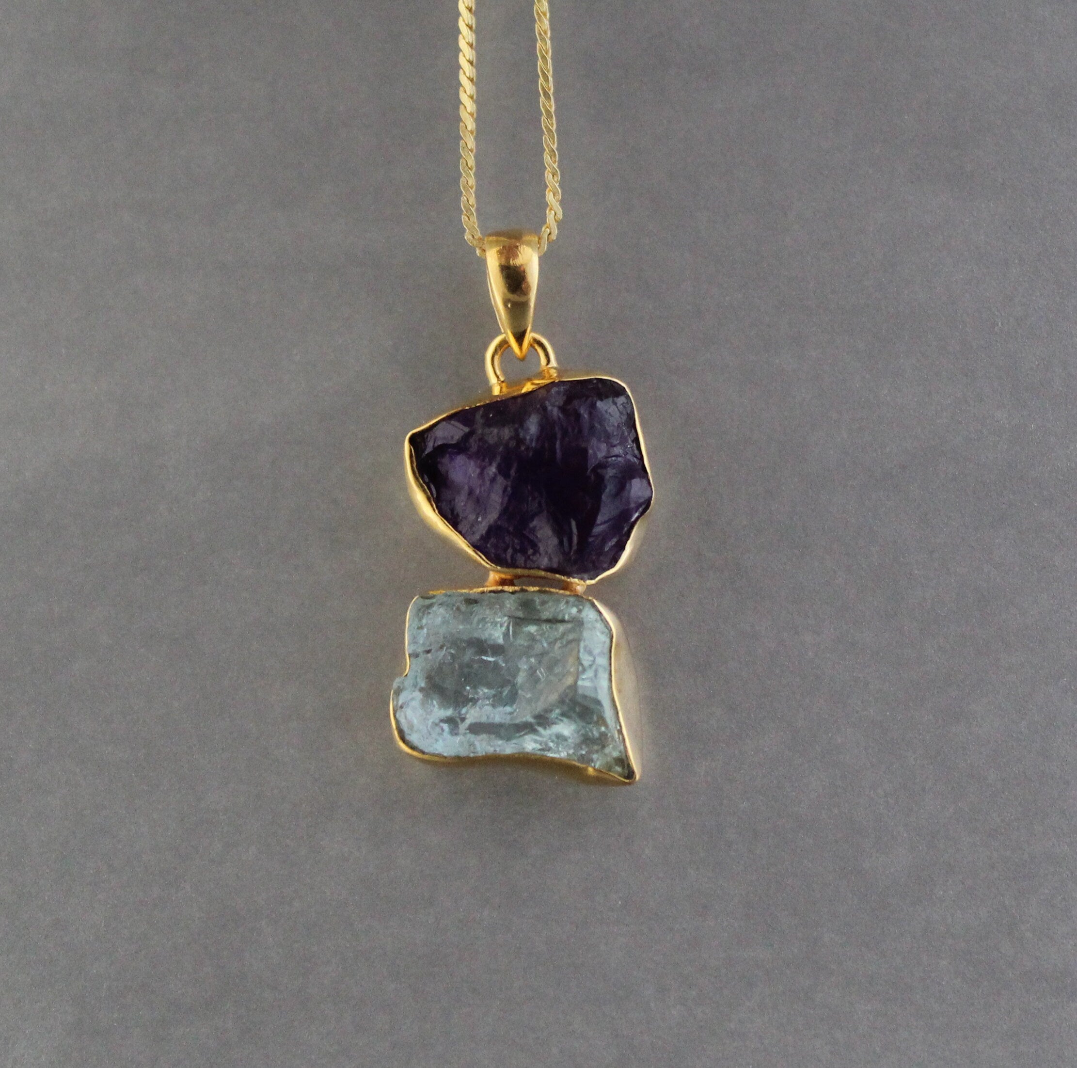Raw Aquamarine Amethyst Pendant: Sterling Silver Healing Necklace