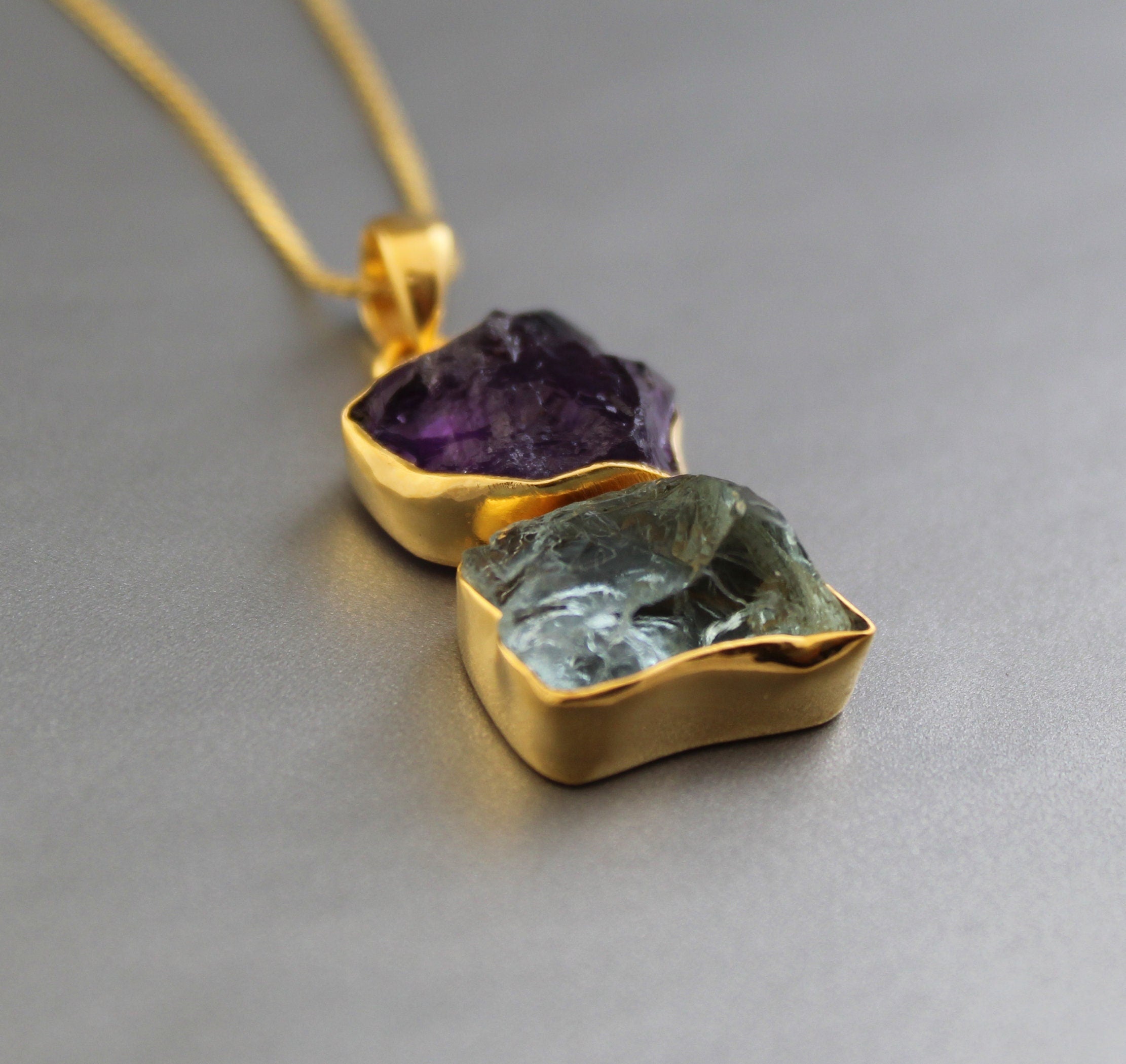 Raw Aquamarine Amethyst Pendant: Sterling Silver Healing Necklace