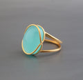 Aqua Chalcedony Ring: Oval Gemstone, 18K Gold & Sterling Silver, Handmade
