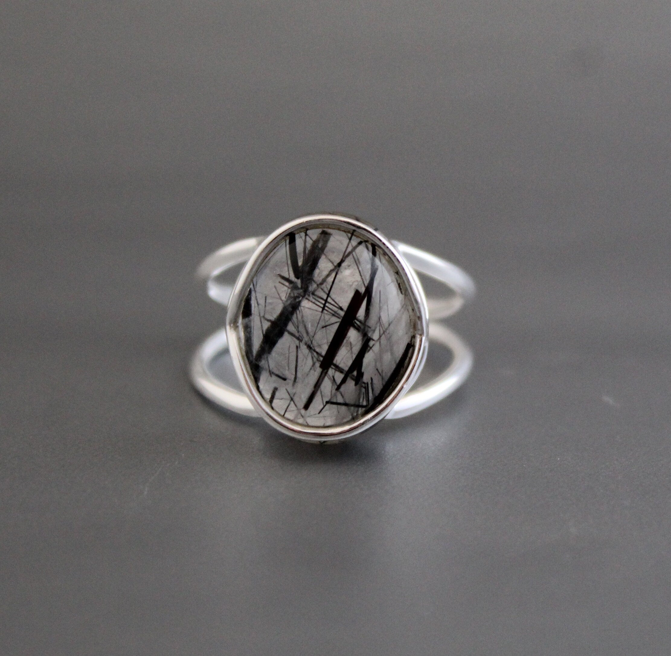 Black Rutile Ring, Sterling Silver Gemstone Jewelry, Anniversary Bridal Ring Beautiful 925 Engagement Solitaire Women Promise Birthday Gift