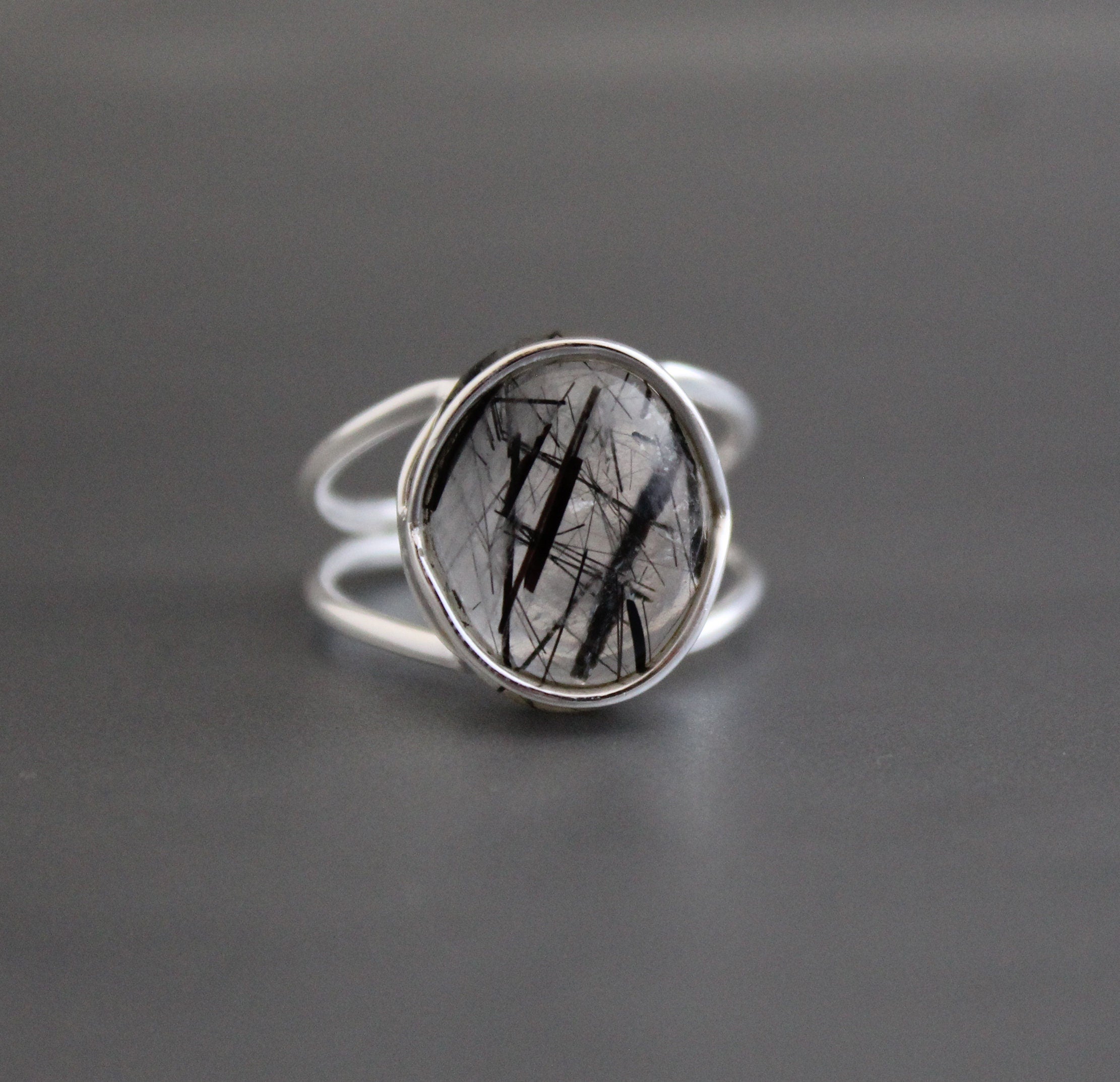 Black Rutile Ring, Sterling Silver Gemstone Jewelry, Anniversary Bridal Ring Beautiful 925 Engagement Solitaire Women Promise Birthday Gift