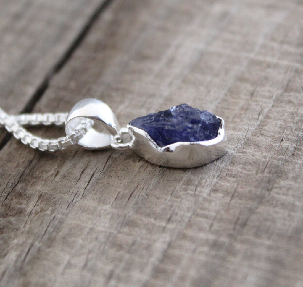 Raw Tanzanite Necklace, Silver Birthstone Necklace, Tanzanite Necklace Sterling Silver, 14K Gold Vermiel